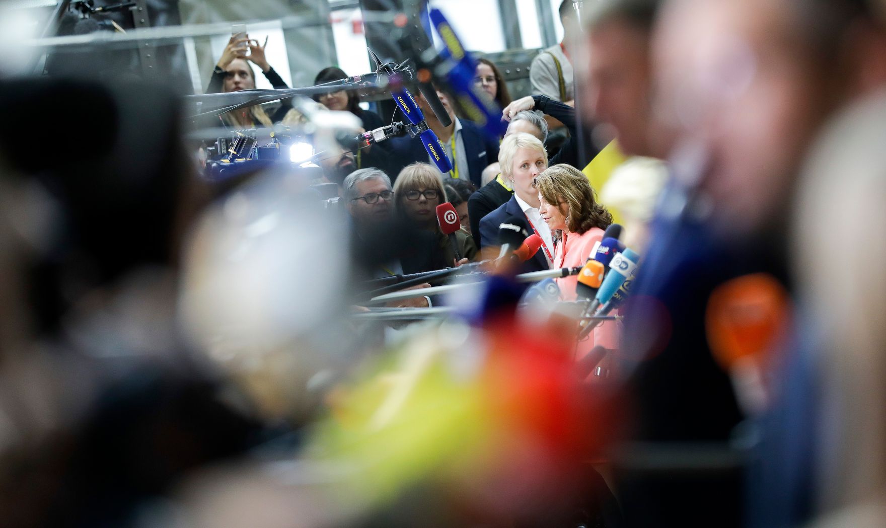 Am 17. Oktober 2019 nahm Bundeskanzlerin Brigitte Bierlein am Europ&auml;ischen Rat der Staats- und Regierungschefs teil. Im Bild beim Pressestatement.