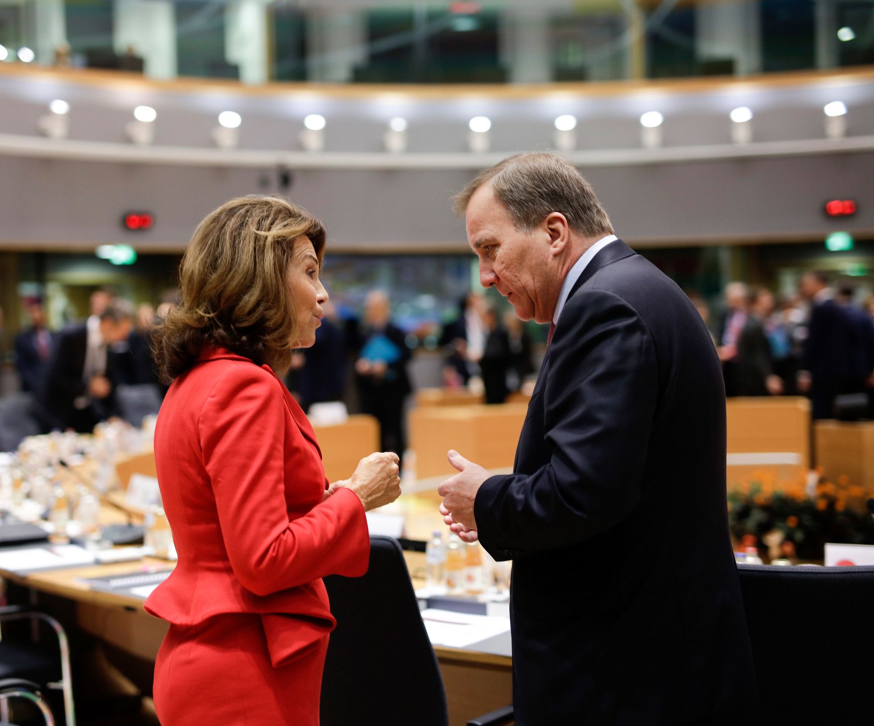 Am 18. Oktober 2019 nahm Bundeskanzlerin Brigitte Bierlein (l.) am Europ&auml;ischen Rat der Staats- und Regierungschefs teil. Im Bild mit dem schwedischen Premierminister Stefan L&ouml;fven (r.).