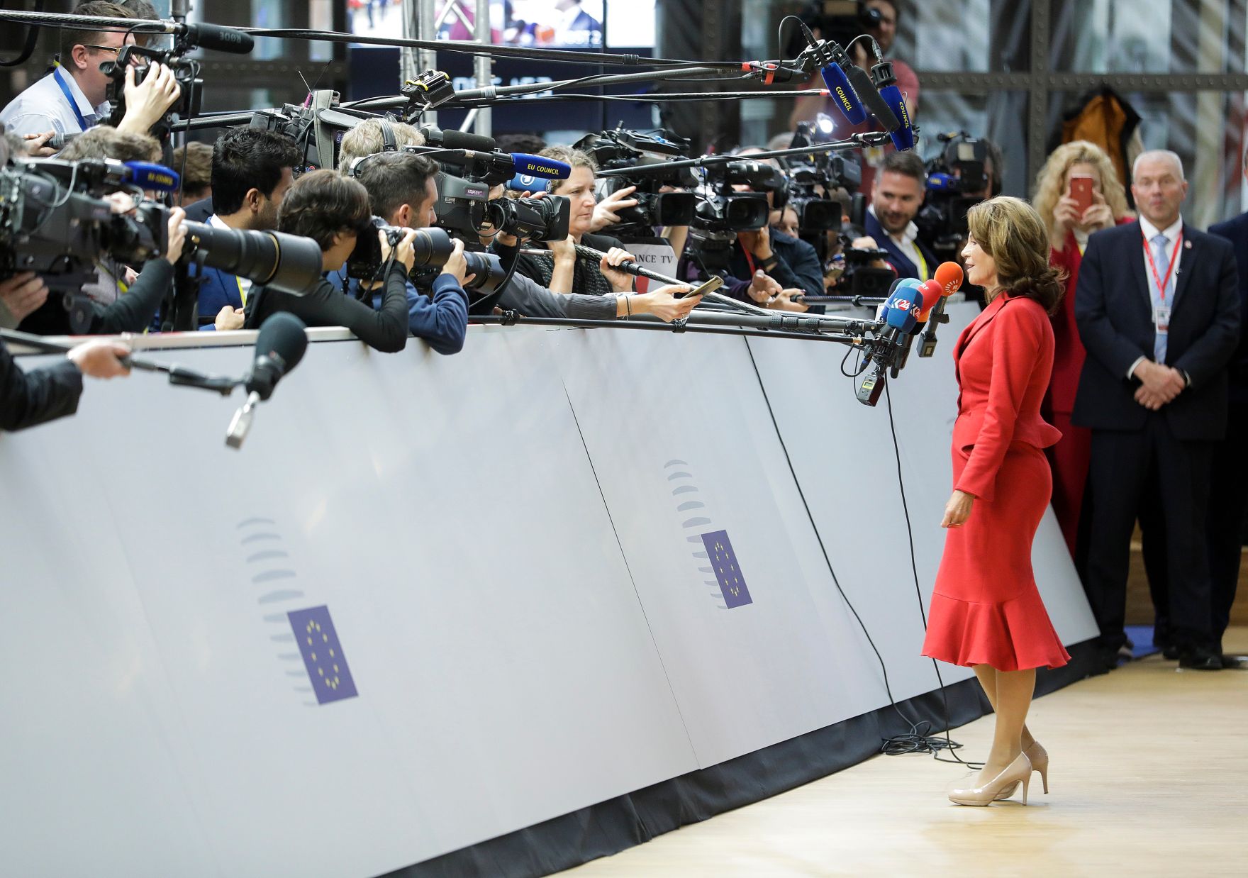 Am 18. Oktober 2019 nahm Bundeskanzlerin Brigitte Bierlein am Europ&auml;ischen Rat der Staats- und Regierungschefs teil. Im Bild beim Pressestatement.