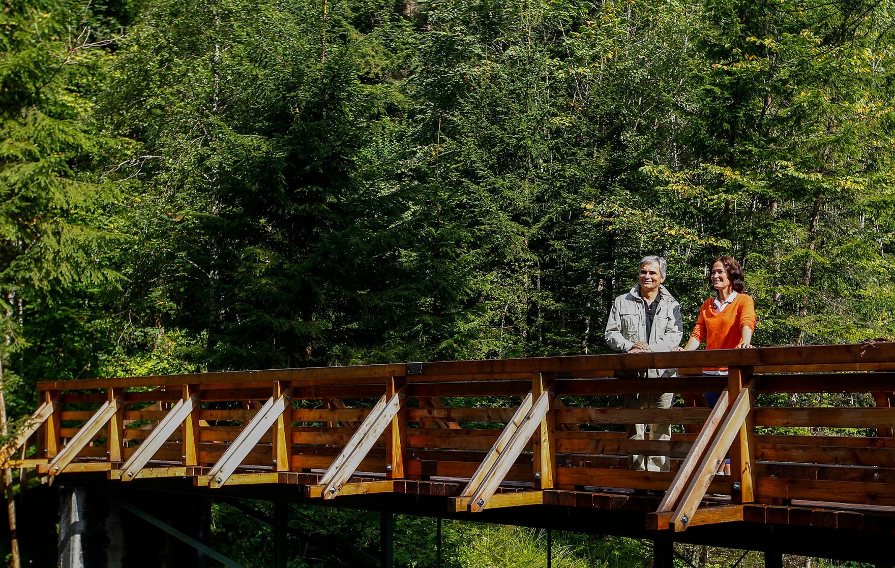 Am 24. August 2012 traf sich Bundeskanzler Werner Faymann (l.) und Bundessprecherin der Gr&uuml;nen Eva Glawischnig (r.) zu einer gemeinsamen Pressekonferenz bei der Lichtensteinklamm in der N&auml;he von Sankt Johann im Pongau.