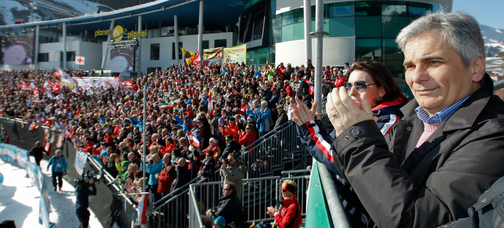 Am 14. M&auml;rz 2012 besuchte Bundeskanzler Werner Faymann das Ski-Weltcup-Finale in Schladming. Im Bild mit Ehefrau Martina.