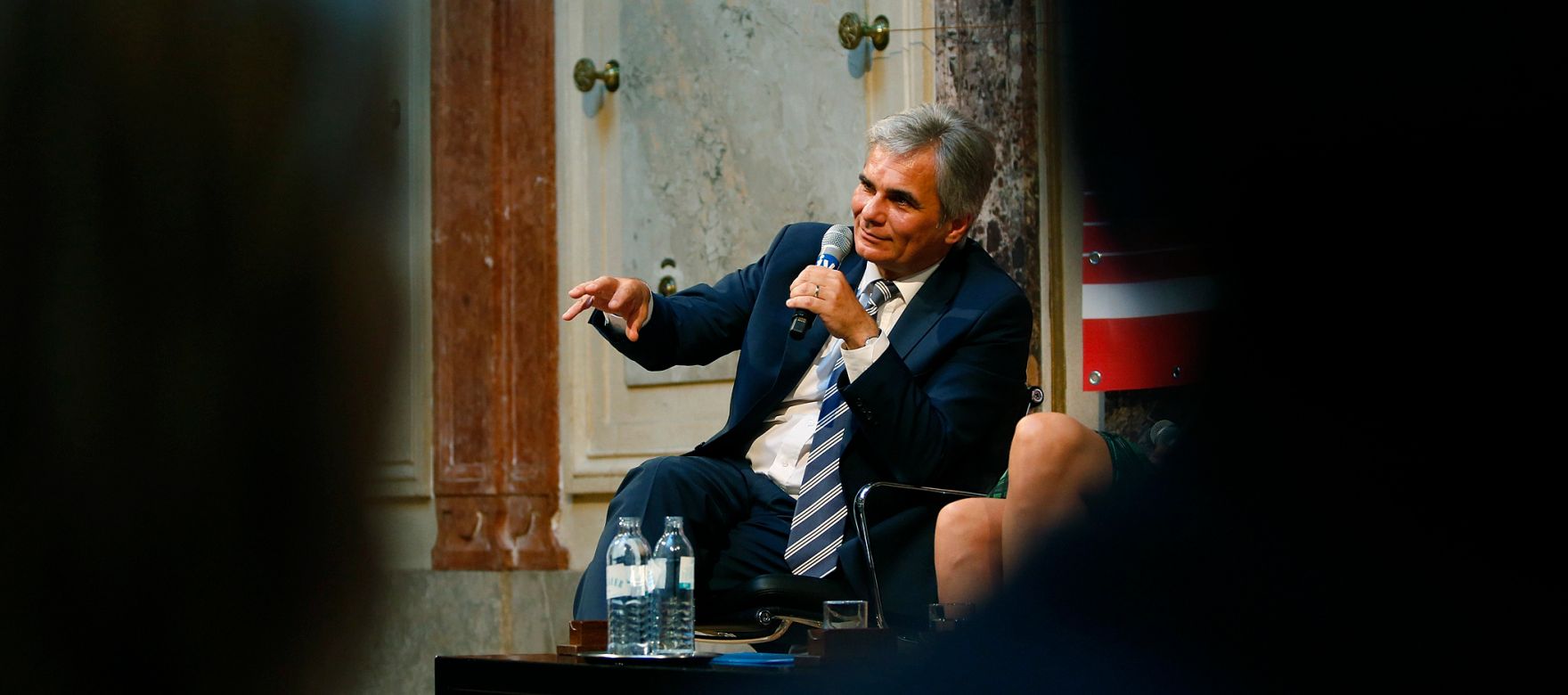 Am 17. Juni 2013 nahm Bundeskanzler Werner Faymann (im Bild) gemeinsam mit dem Gouverneur der &Ouml;sterreichischen Nationalbank Ewald Nowotny am "Heute-Talk" im Haus der Industrie teil.