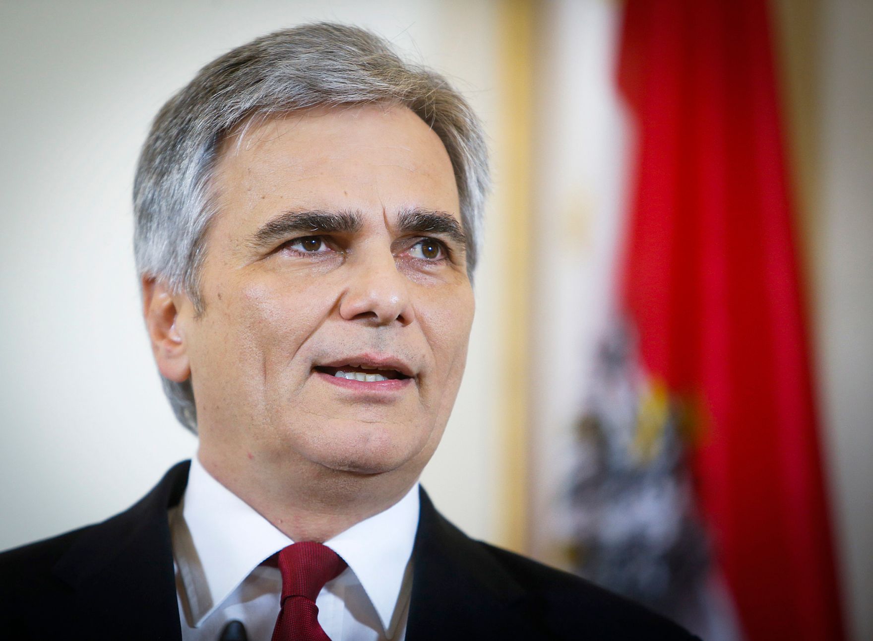 Am 12. Dezember 2013 pr&auml;sentierte Bundeskanzler Werner Faymann (im Bild) gemeinsam mit Au&szlig;enminister und Vizekanzler Michael Spindelegger die Koalitionsergebnisse im Bundeskanzleramt.