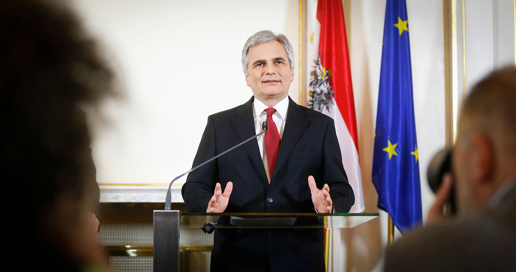 Am 12. Dezember 2013 pr&auml;sentierte Bundeskanzler Werner Faymann (im Bild) gemeinsam mit Au&szlig;enminister und Vizekanzler Michael Spindelegger die Koalitionsergebnisse im Bundeskanzleramt.