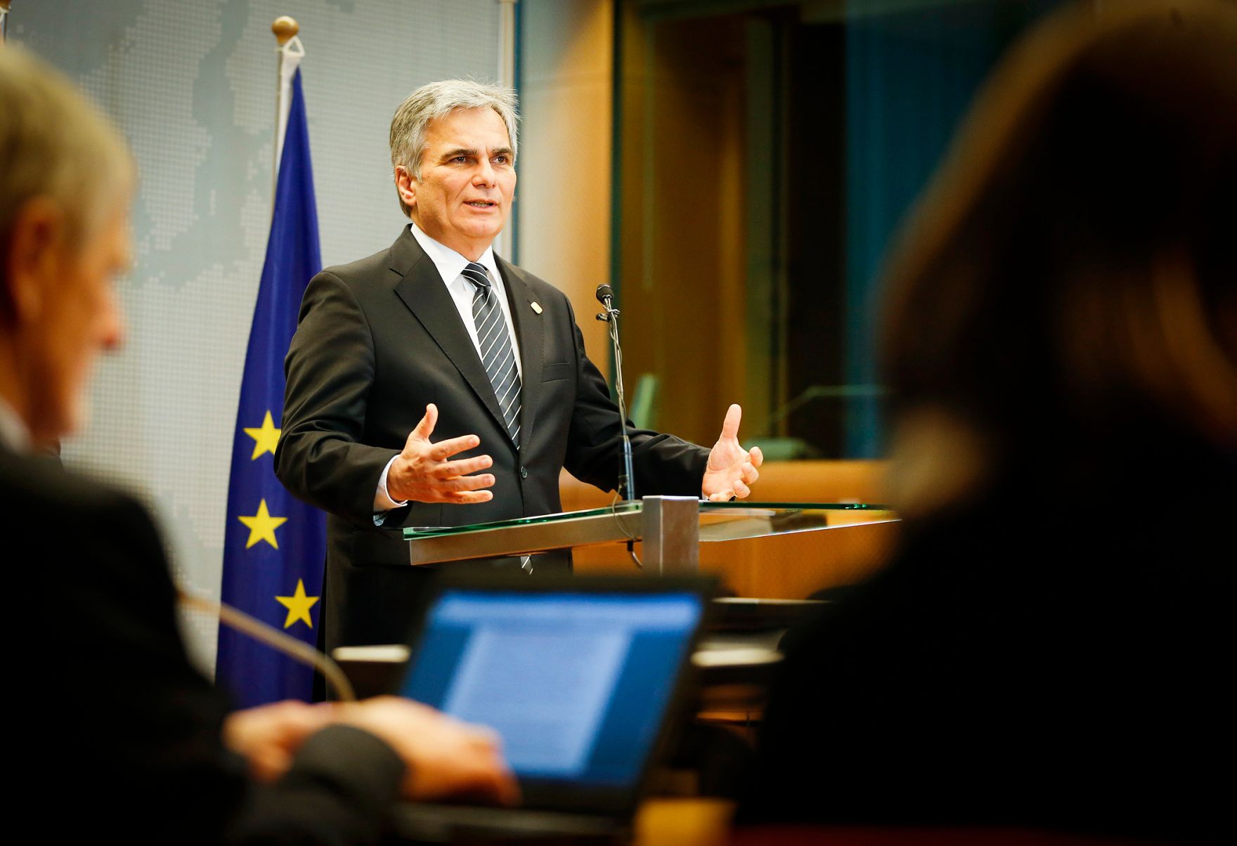 Am 20. Dezember 2013 endete in Br&uuml;ssel der mehrt&auml;gige Europ&auml;ische Rat der EU-Staats- und Regierungschefs. Im Bild Bundeskanzler Werner Faymann bei der Pressekonferenz.