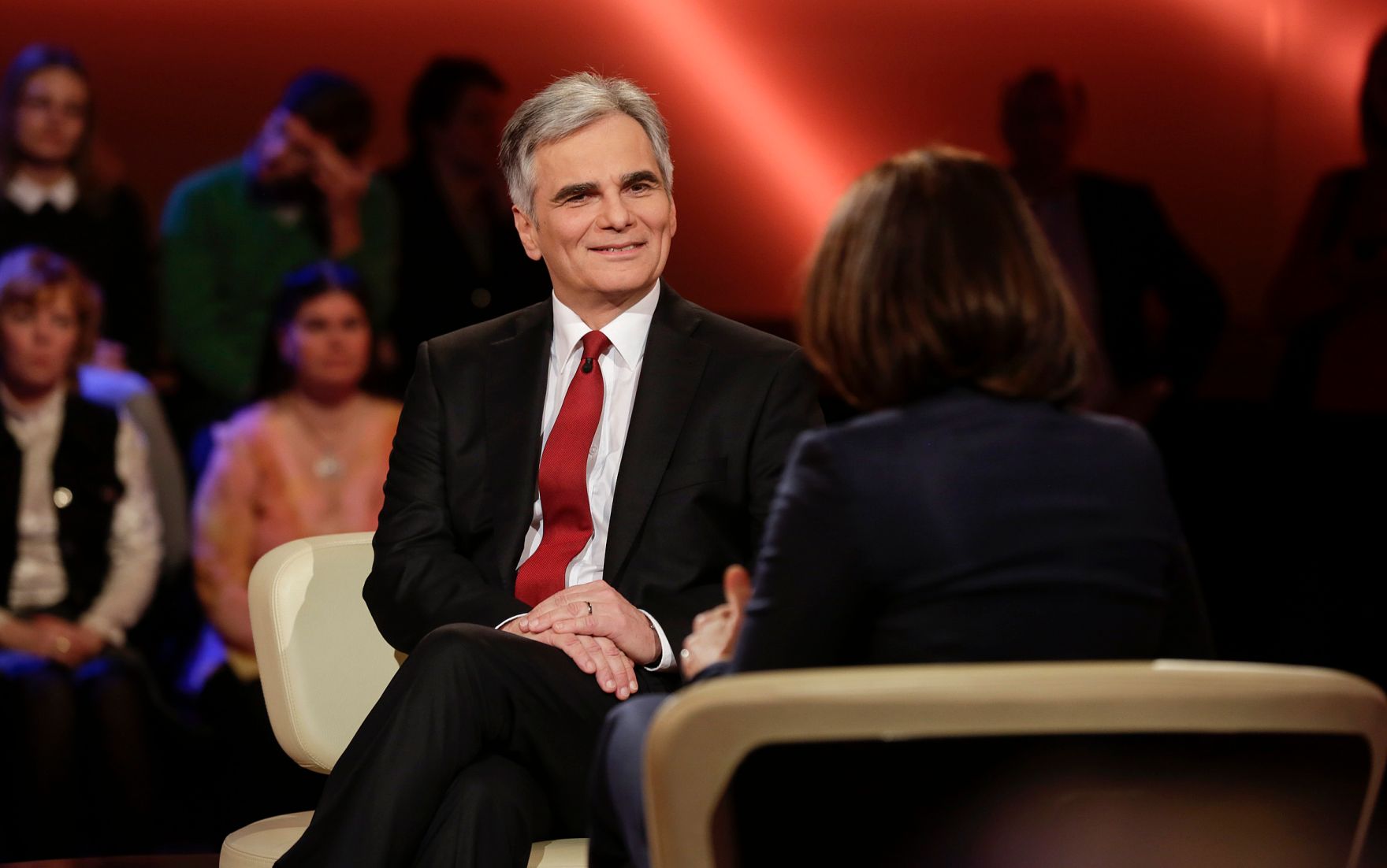 Am 13. M&auml;rz 2016 stellte sich Bundeskanzler Werner Faymann (im Bild) den Fragen der Moderatorin Ingrid Thurnher in der ORF Sendung "Im Zentrum".