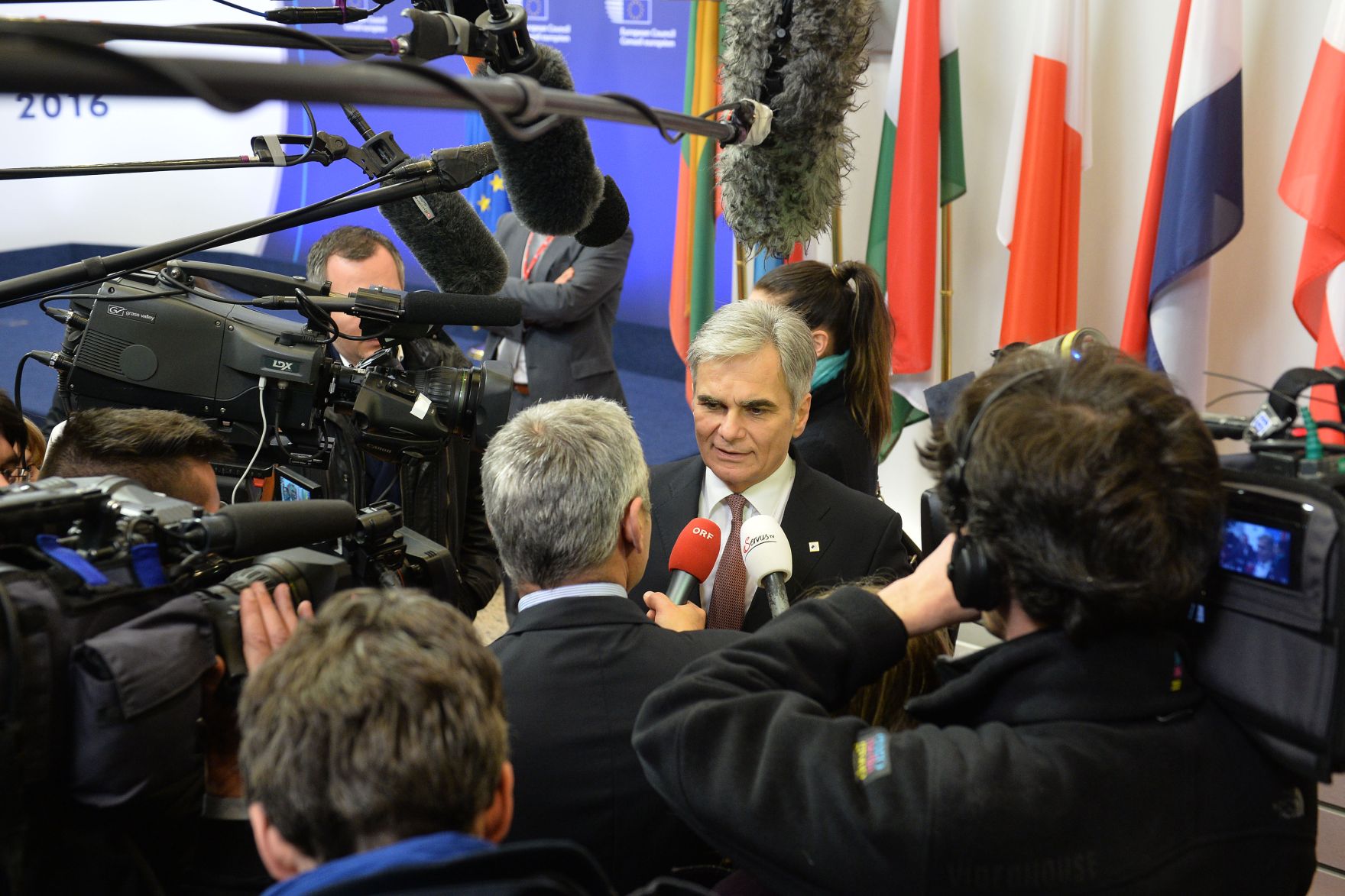 Vom 17.-18. M&auml;rz 2016 fand in Br&uuml;ssel der Europ&auml;ische Rat der Staats- und Regierungschefs statt. Im Bild Bundeskanzler Werner Faymann bei Pressestatements.
