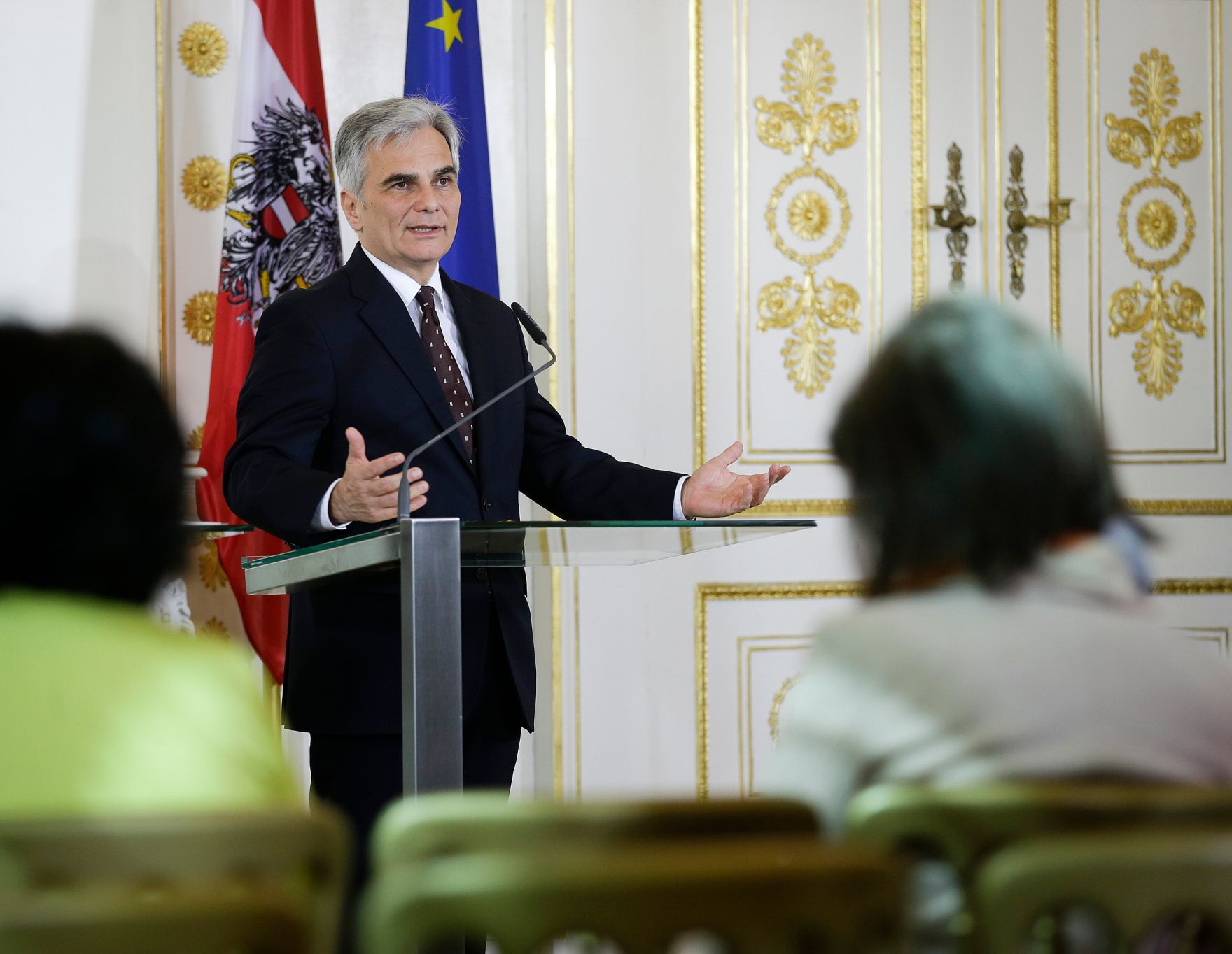 Bundeskanzler Werner Faymann beim Pressefoyer nach dem Ministerrat am 5. April 2016.