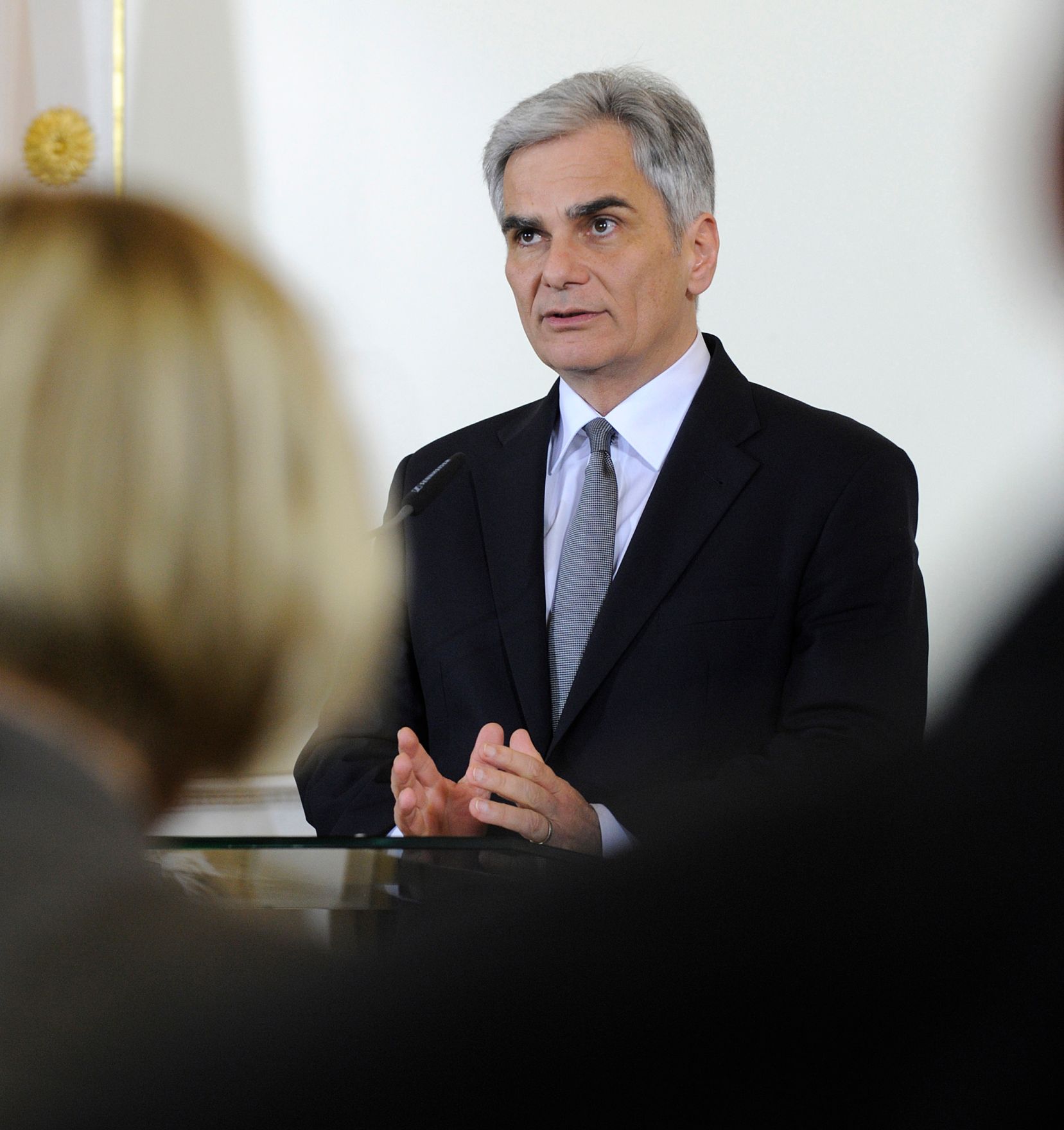 Bundeskanzler Werner Faymann beim Pressefoyer nach dem Ministerrat am 26. April 2016. 