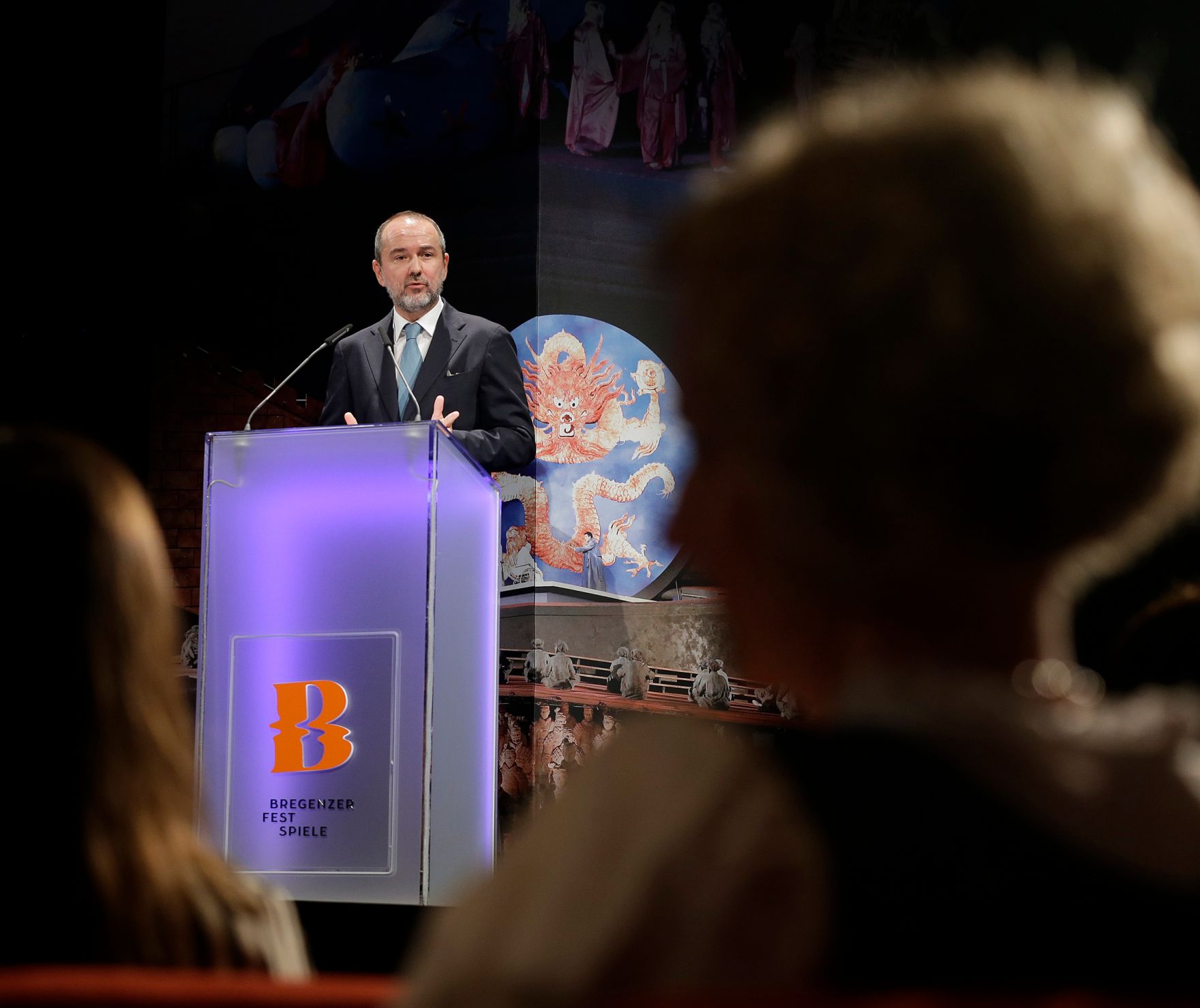 Am 20. Juli 2016 besuchte Bundeskanzler Christian Kern die Er&ouml;ffnung der Bregenzer Festspiele in Vorarlberg. Im Bild Kunst- und Kulturminister Thomas Drozda bei seine Ansprache.