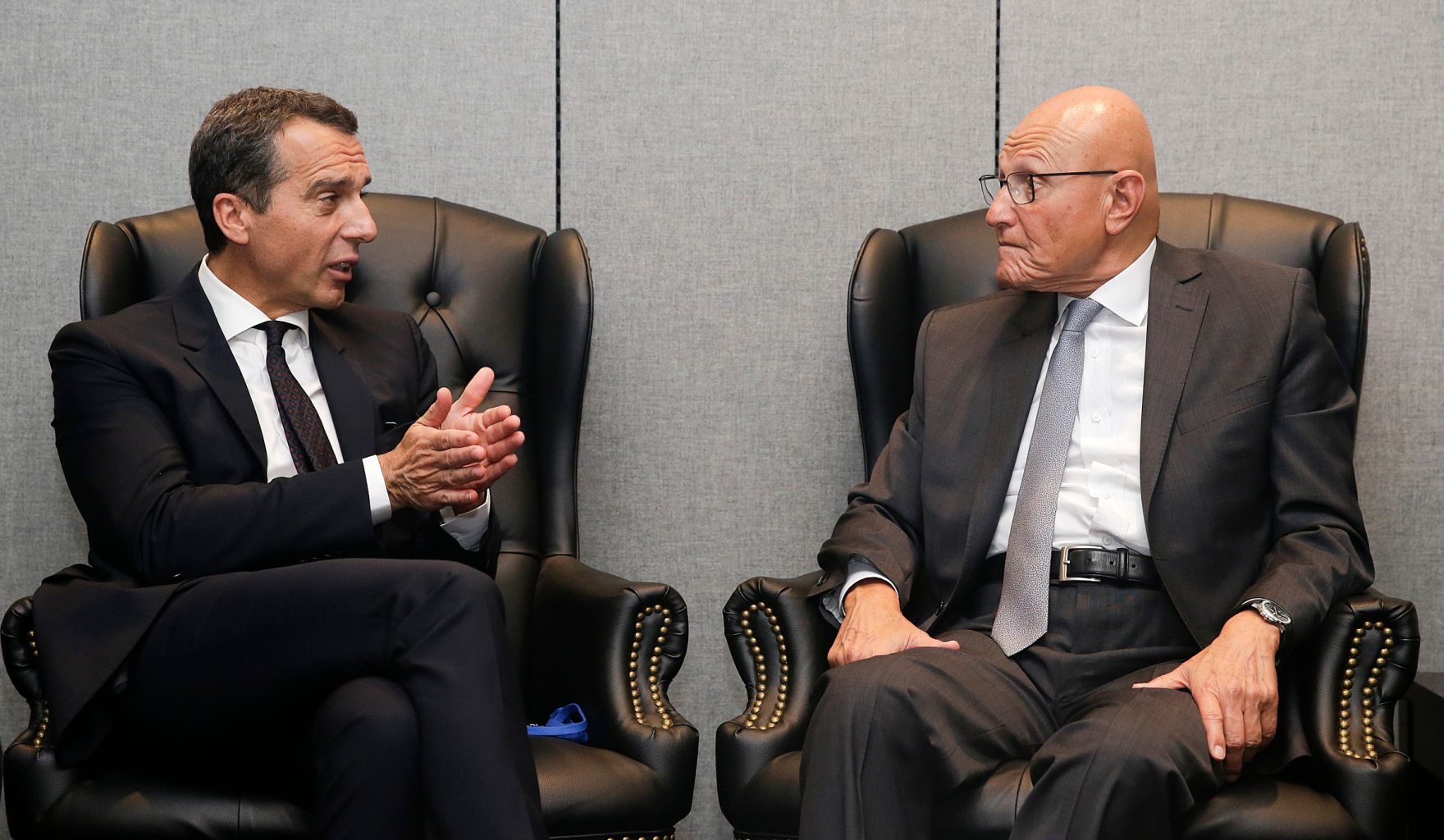 Am 19. September 2016 nahm Bundeskanzler Christian Kern (l.) am Gipfeltreffen der Vereinten Nationen zu Flucht und Migration in New York teil. Im Bild mit dem libanesischen Ministerpr&auml;sidenten Tammam Salam (r.).