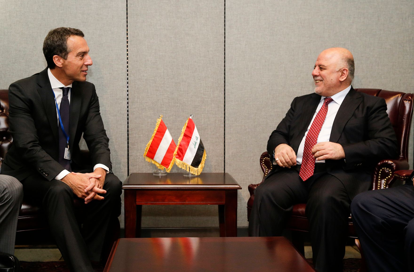 Am 20. September 2016 nahm Bundeskanzler Christian Kern (l.) am Gipfeltreffen der Vereinten Nationen zu Flucht und Migration in New York teil. Im Bild mit dem irakischen Premierminister Haider al-Abadi (r.).