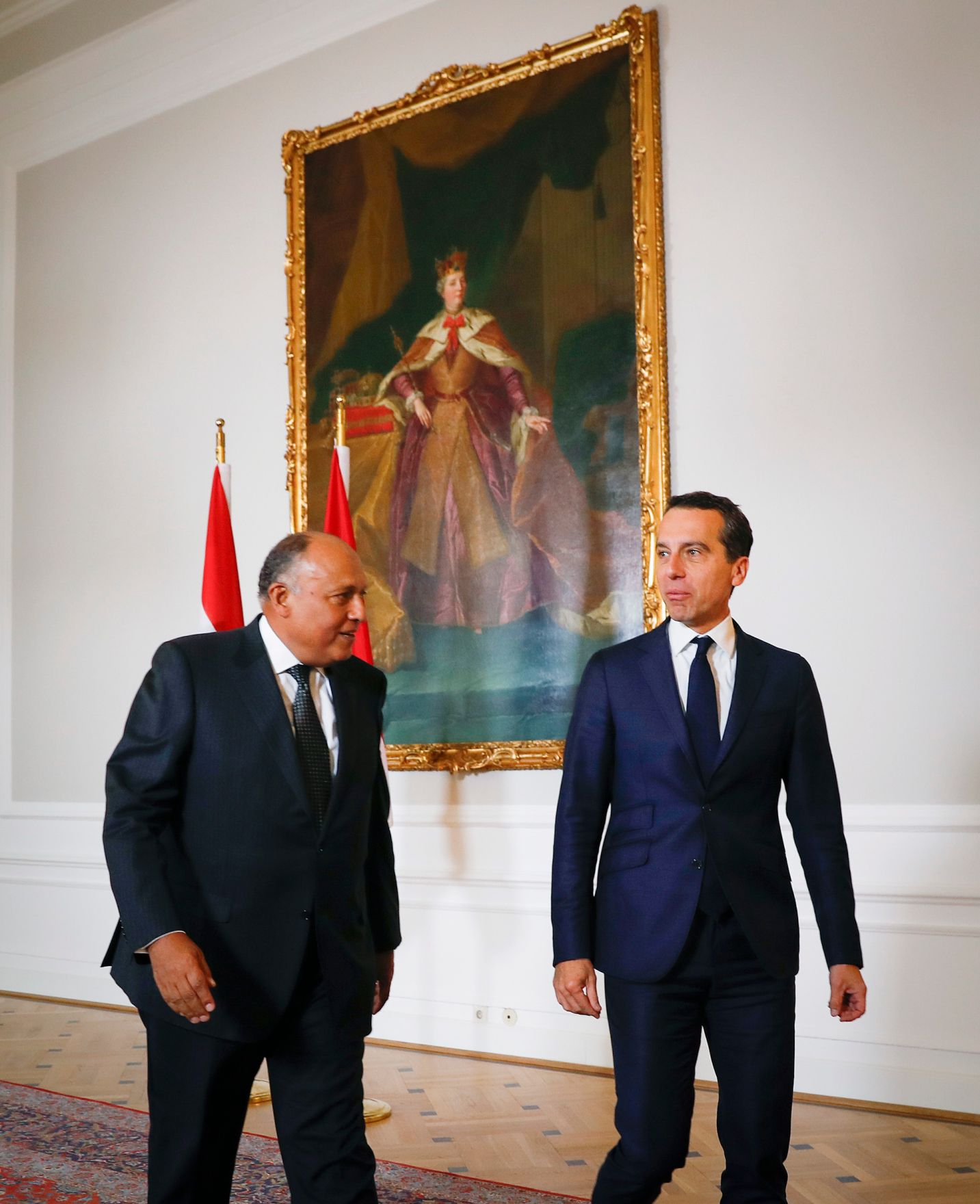 Am 14. Oktober 2016 empfing Bundeskanzler Christian Kern (r.) den &auml;gyptischen Au&szlig;enminister Sameh Hassan Shoukry (l.) zu einem Arbeitsgespr&auml;ch im Bundeskanzleramt.