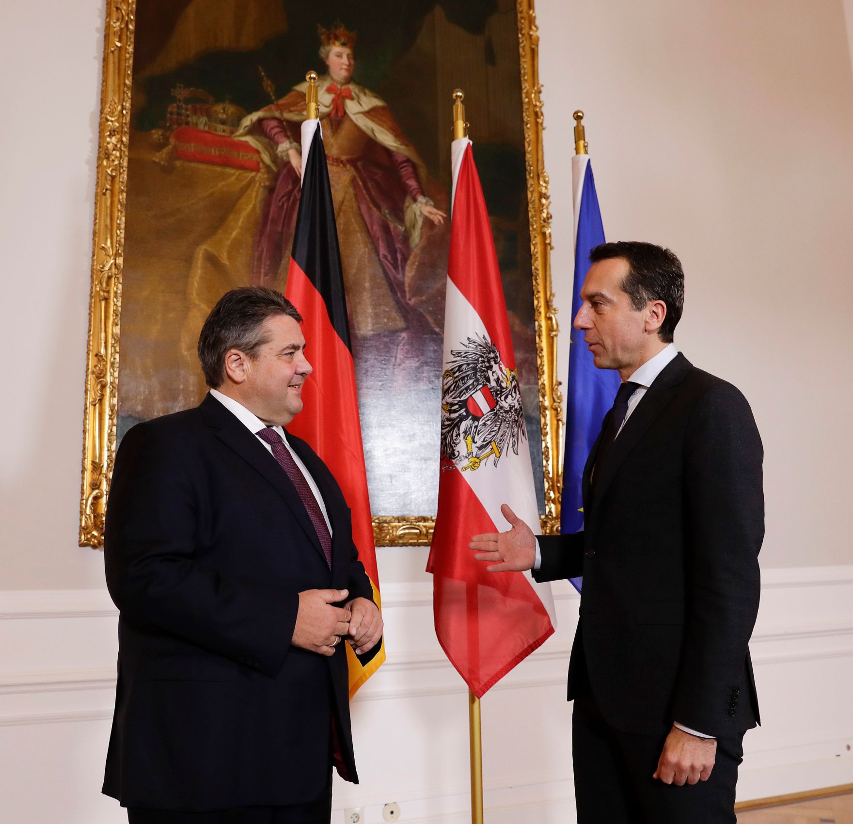 Am 28. November 2016 empfing Bundeskanzler Christian Kern (r.) den deutschen Vizekanzler Sigmar Gabriel (l.) und den Pr&auml;sidenten des Europ&auml;ischen Parlamentes Martin Schulz zu einem Arbeitsgespr&auml;ch im Bundeskanzleramt.