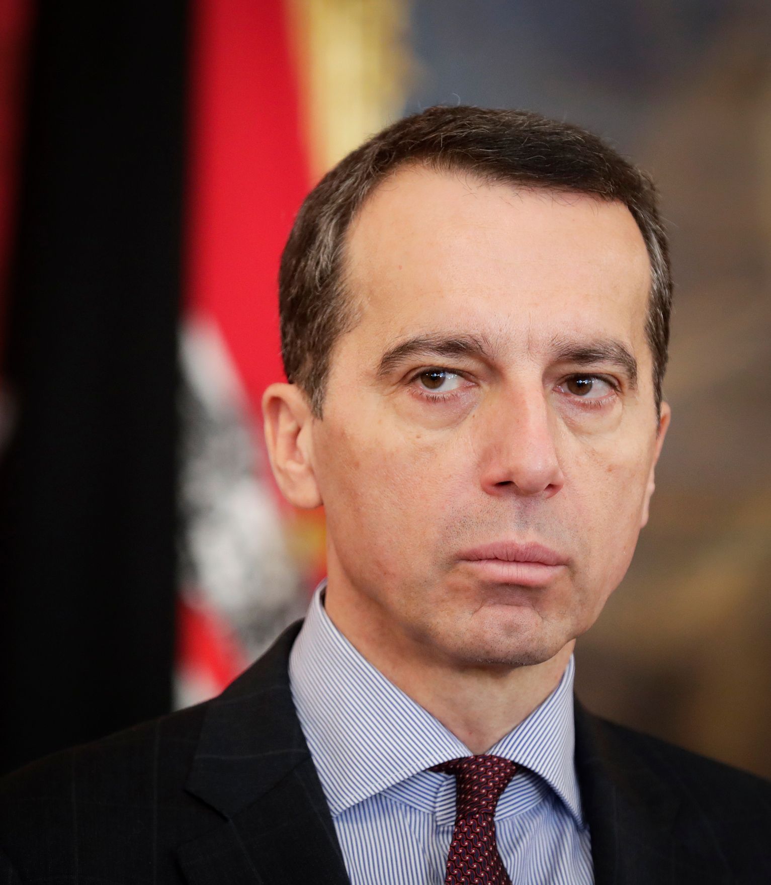 Am 24. Februar 2017 gab Bundeskanzler Christian Kern (im Bild) gemeinsam mit Bundespr&auml;sident Alexander Van der Bellen eine Pressestatement zum Ableben von Gesundheitsministerin Sabine Oberhauser.