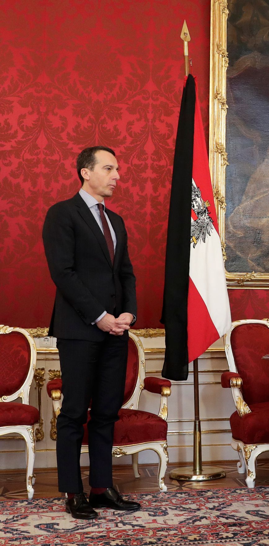 Am 24. Februar 2017 gab Bundeskanzler Christian Kern (im Bild) gemeinsam mit Bundespr&auml;sident Alexander Van der Bellen eine Pressestatement zum Ableben von Gesundheitsministerin Sabine Oberhauser.