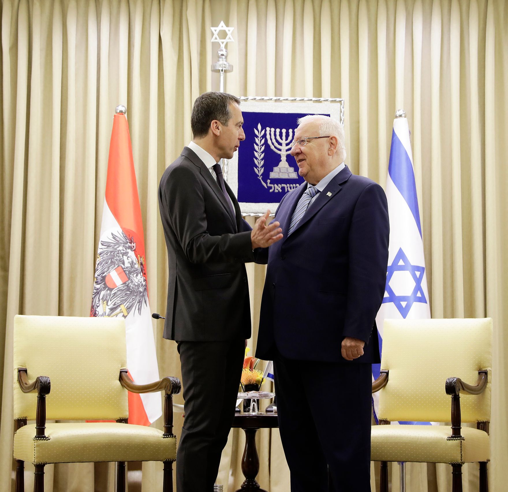 Am 23. April 2017 besuchte Bundeskanzler Christian Kern (l.) das Land Israel. Im Bild mit dem israelischen Pr&auml;sidenten Reuven Rivlin (r.).