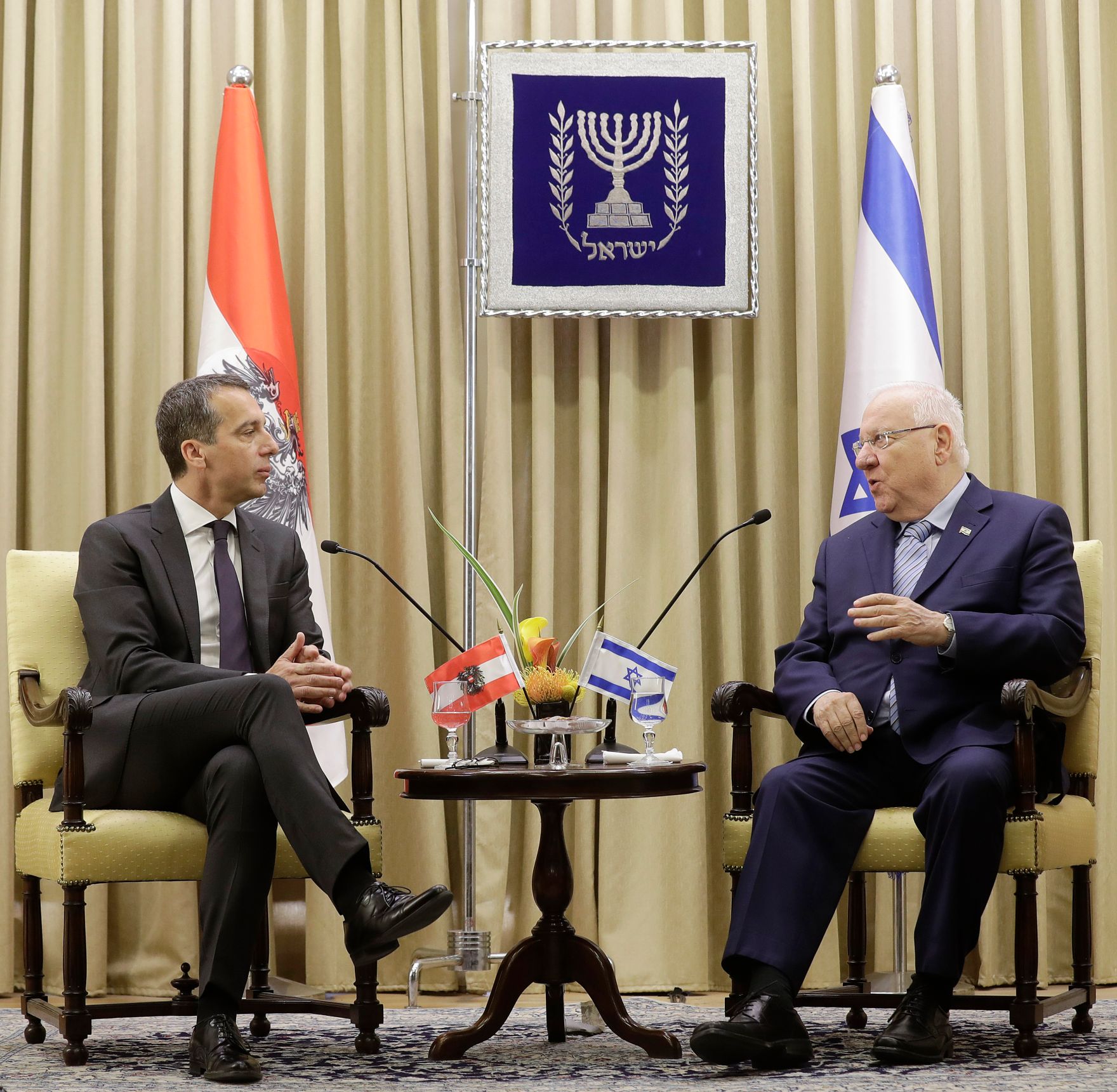 Am 23. April 2017 besuchte Bundeskanzler Christian Kern (l.) das Land Israel. Im Bild mit dem israelischen Pr&auml;sidenten Reuven Rivlin (r.).