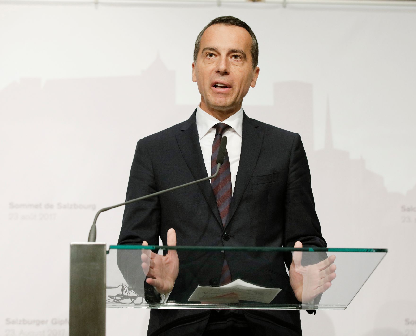 Am 23. August 2017 fand der Salzburger Gipfel statt. Im Bild Bundeskanzler Christian Kern bei der Pressekonferenz