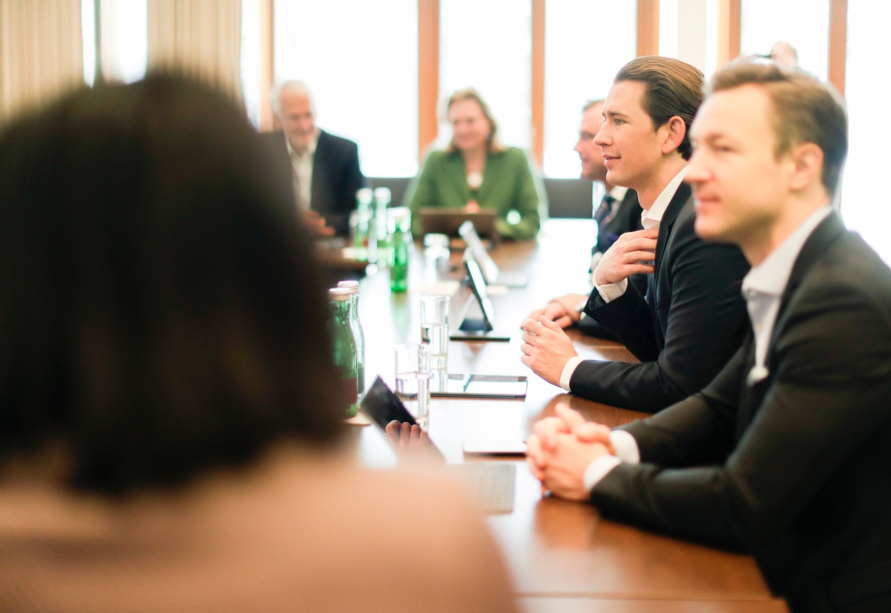 Am 11. J&auml;nner 2019 endete in Mauerbach die zweit&auml;gige Klausurtagung der Bundesregierung. Im Bild Bundeskanzler Sebastian Kurz (m.) mit Bundesminister Gernot Bl&uuml;mel (r.).