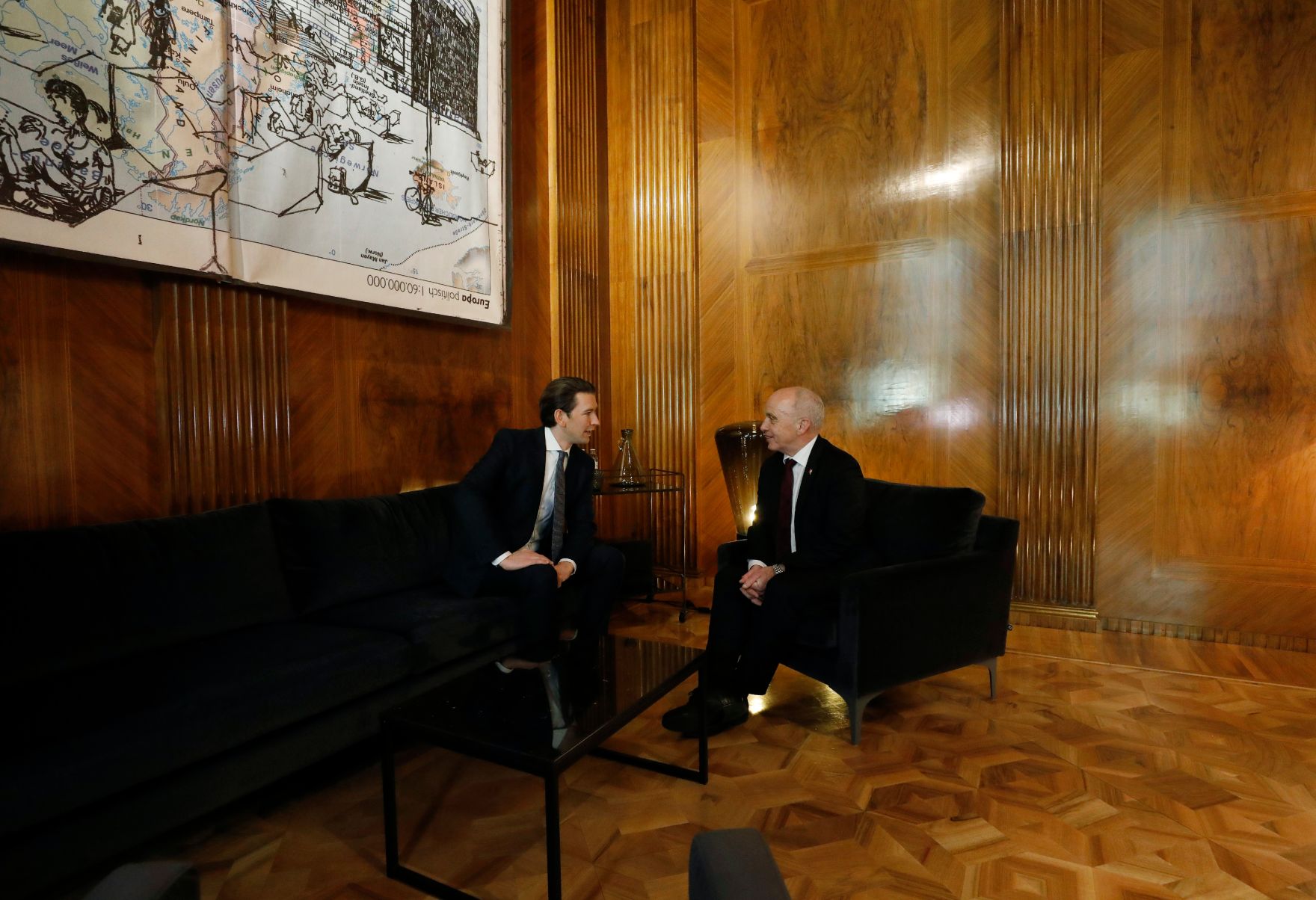 Am 11. J&auml;nner 2019 empfing Bundeskanzler Sebastian Kurz (l.) den schweizer Bundespr&auml;sidenten Ueli Maurer (r.) zu einem Gespr&auml;ch.