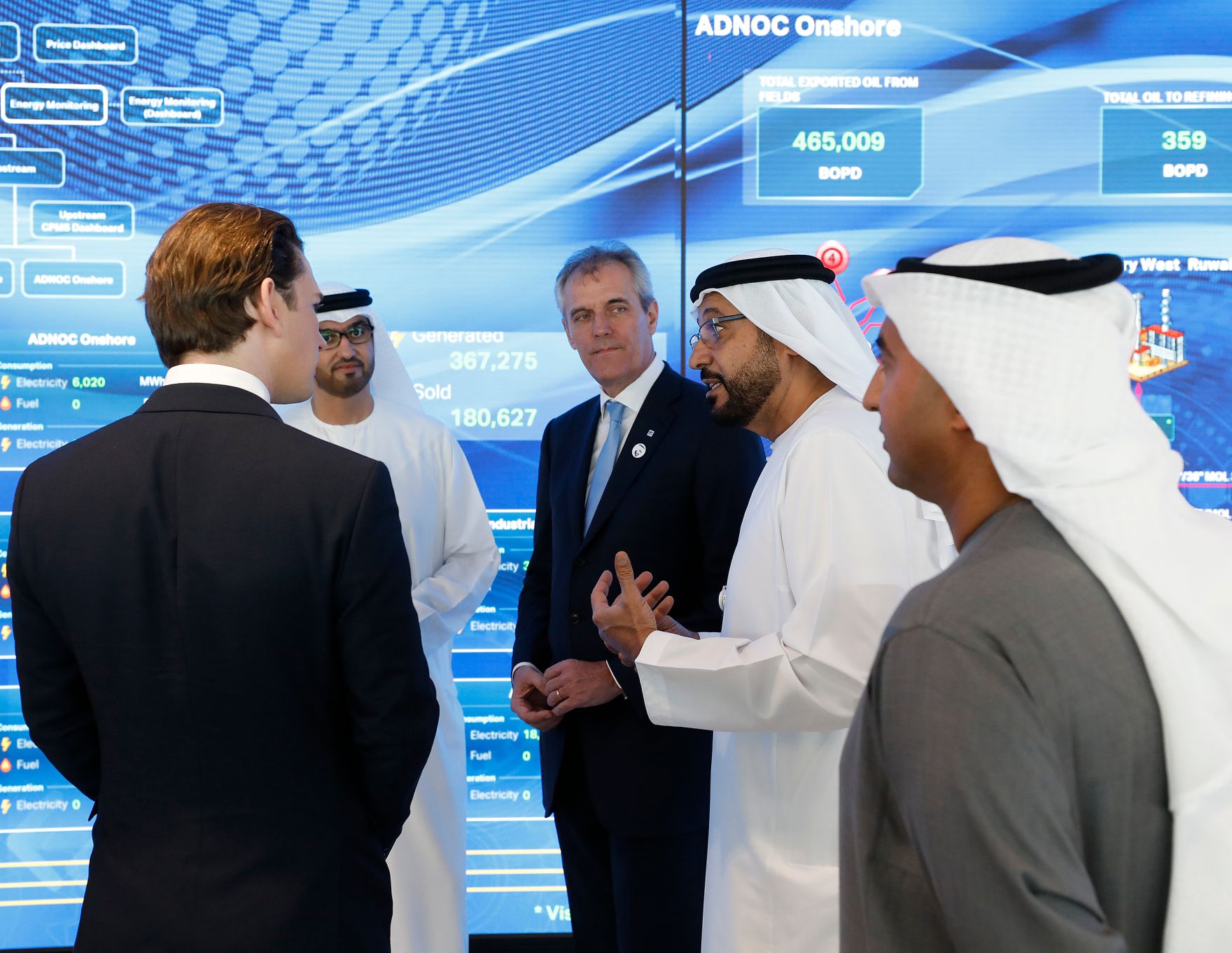 Am 23. M&auml;rz 2019 fand die Arbeitsreise von Bundeskanzler Sebastian Kurz in den Vereinigten Arabischen Emiraten statt. Im Bild mit Sultan al Jaber, CEO ADNOC.