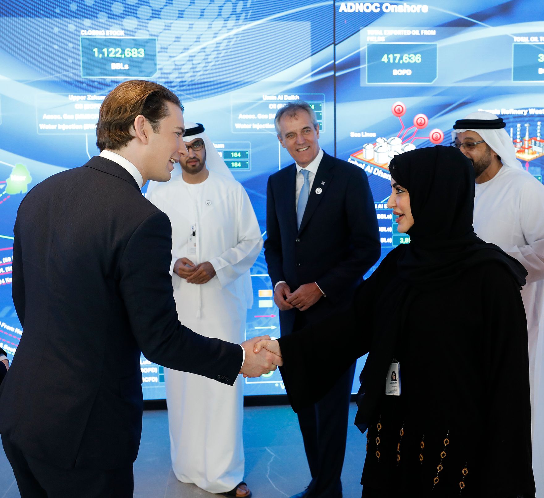Am 23. M&auml;rz 2019 fand die Arbeitsreise von Bundeskanzler Sebastian Kurz (l.) in den Vereinigten Arabischen Emiraten statt. Im Bild mit Sultan al Jaber, CEO ADNOC.