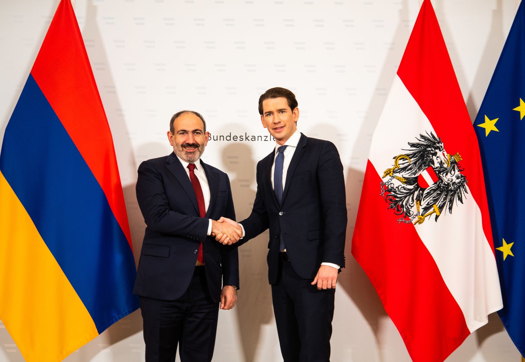 Am 29. M&auml;rz 2019 empfing Bundeskanzler Sebastian Kurz (r.) den Premierminister von Armenien, Nikol Pashinyan (l.) zu einem Gespr&auml;ch.