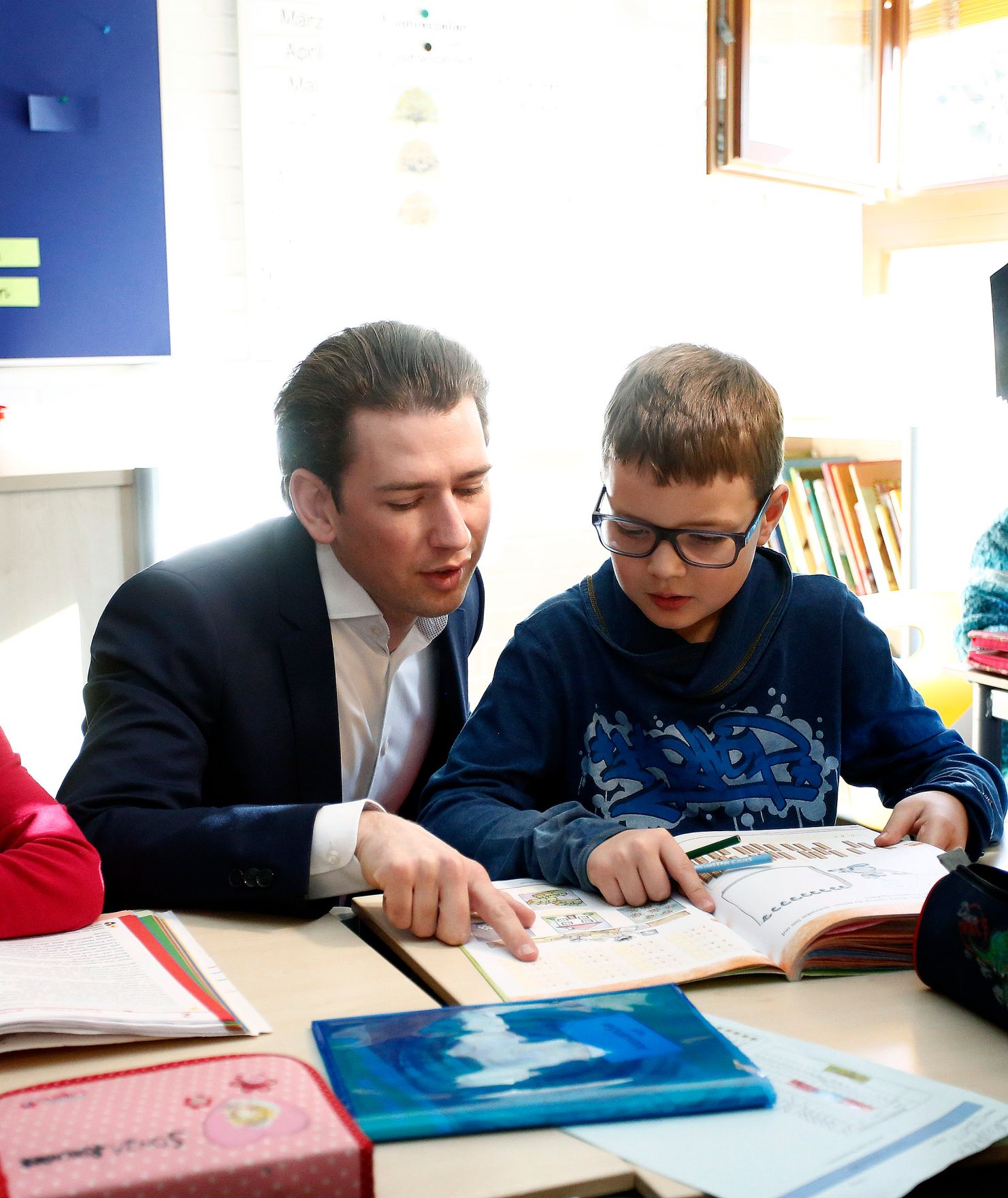 Am 23. J&auml;nner 2018 besuchte Bundeskanzler Sebastian Kurz (im Bild) gemeinsam mit Vizekanzler Heinz-Christian Strache und Bundesminister Heinz Fa&szlig;mann "Deutschf&ouml;rderklassen" an der Volksschule Graz-Murfeld.