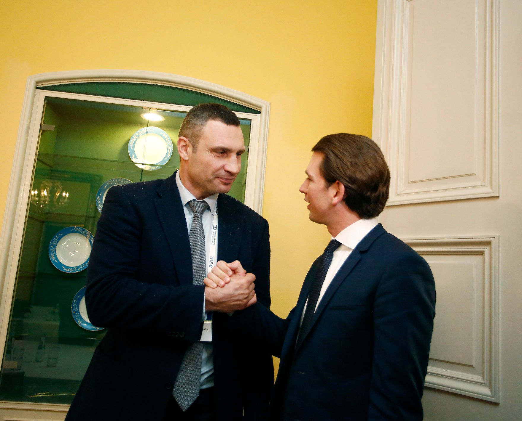 Am 17. Februar 2018 besuchte Bundeskanzler Sebastian Kurz (r.) die M&uuml;nchner Sicherheitskonferenz. Im Bild mit dem B&uuml;rgermeister von Kiew Vitali Klitschko (l.).