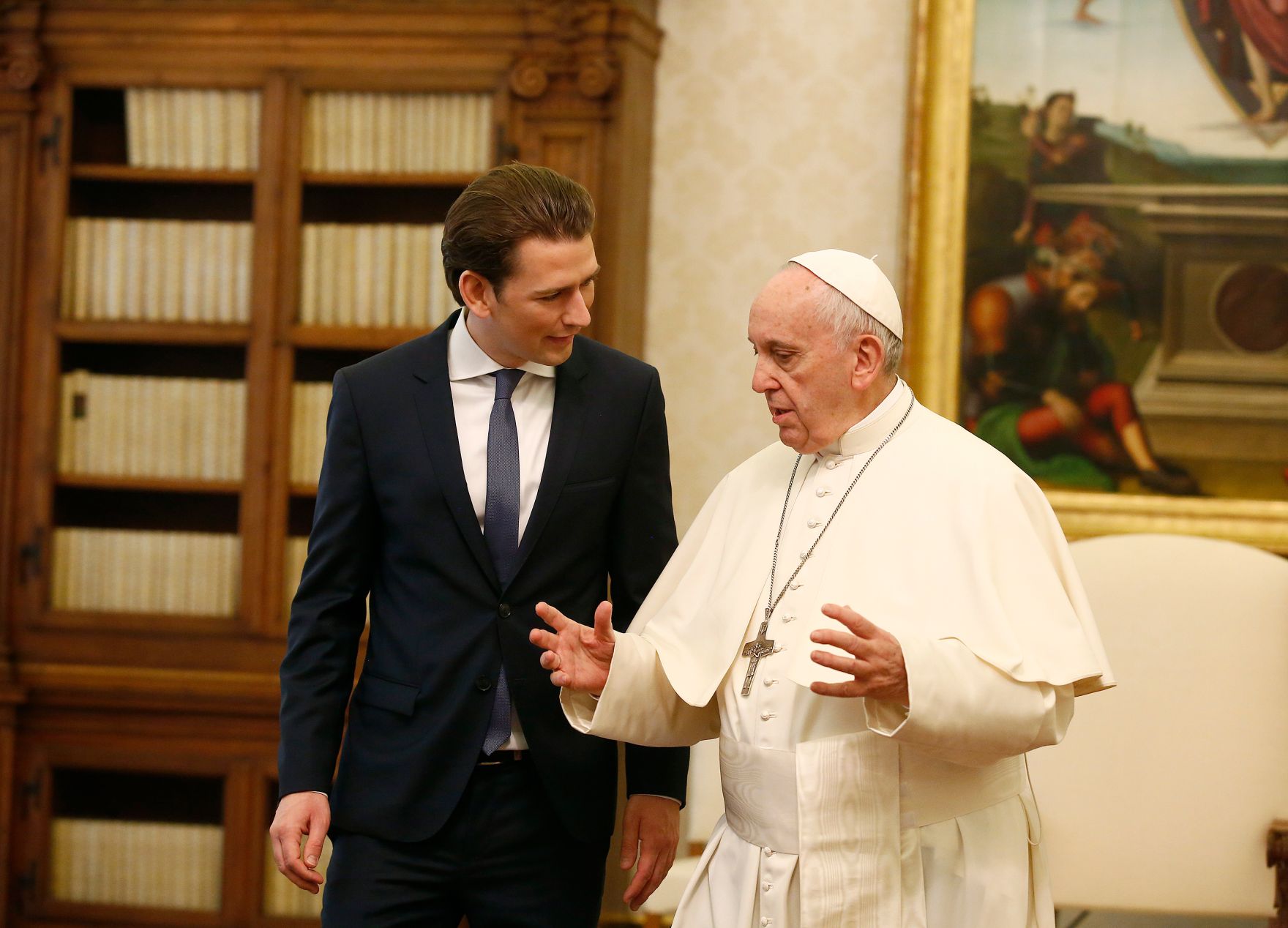 Am 5. M&auml;rz 2018 besuchte Bundeskanzler Sebastian Kurz (l.) Papst Franziskus (r.) zu einem Arbeitsgespr&auml;ch im Vatikan.