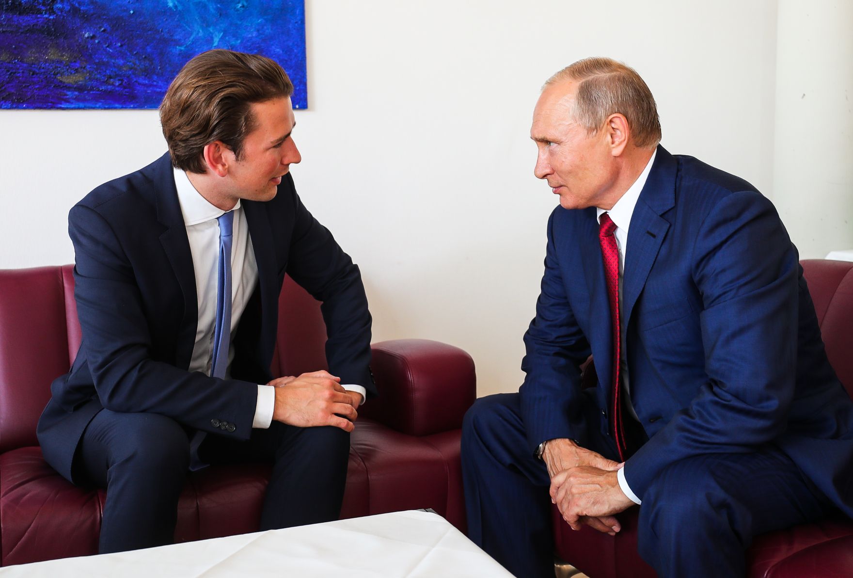 Am 18. August 2018 empfing Bundeskanzler Sebastian Kurz (l.) den russischen Pr&auml;sidenten Wladimir Putin (r.) in Graz.
