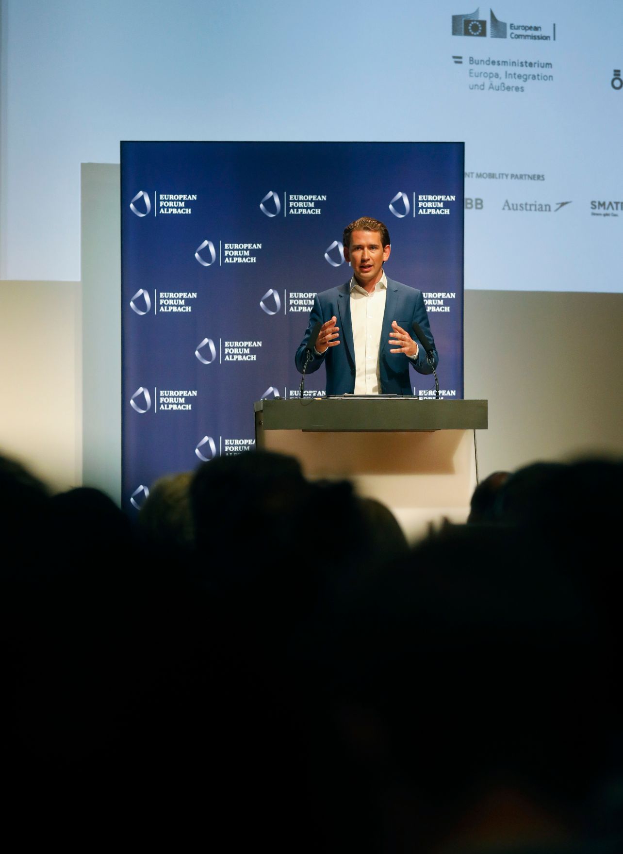 Am 27. August 2018 besuchte Bundeskanzler Sebastian Kurz das Europ&auml;ische Forum Alpbach. Im Bild bei der Ansprache.
