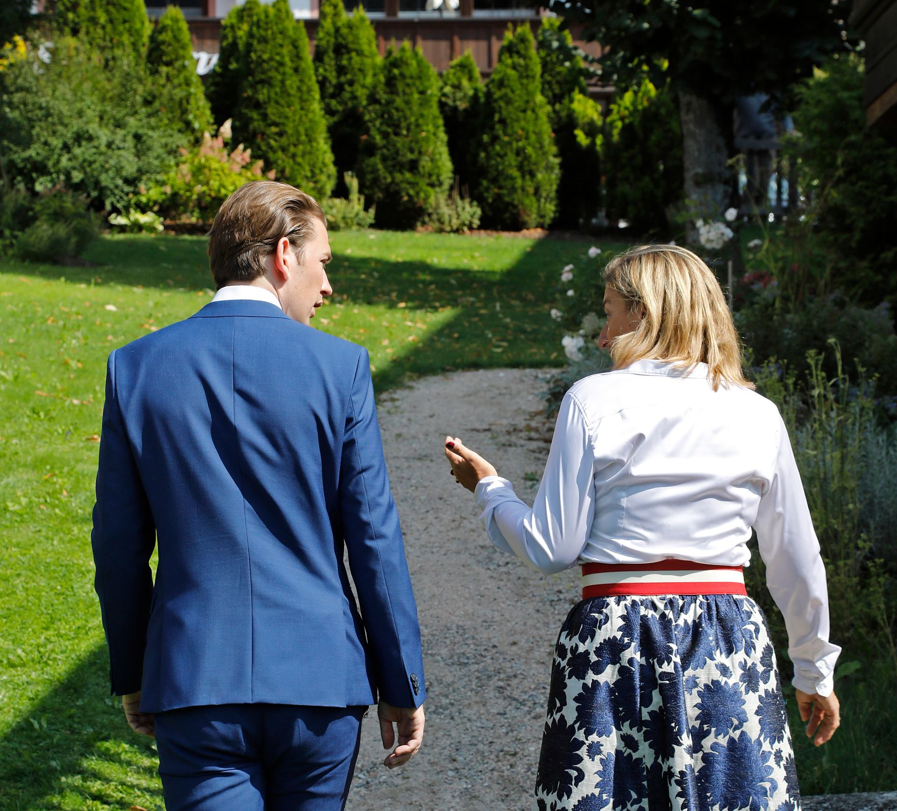 Am 28. August 2018 besuchte Bundeskanzler Sebastian Kurz (l.) das Europ&auml;ische Forum Alpbach. Im Bild mit der General Managerin von Microsoft &Ouml;sterreich Dorothee Ritz (r.).