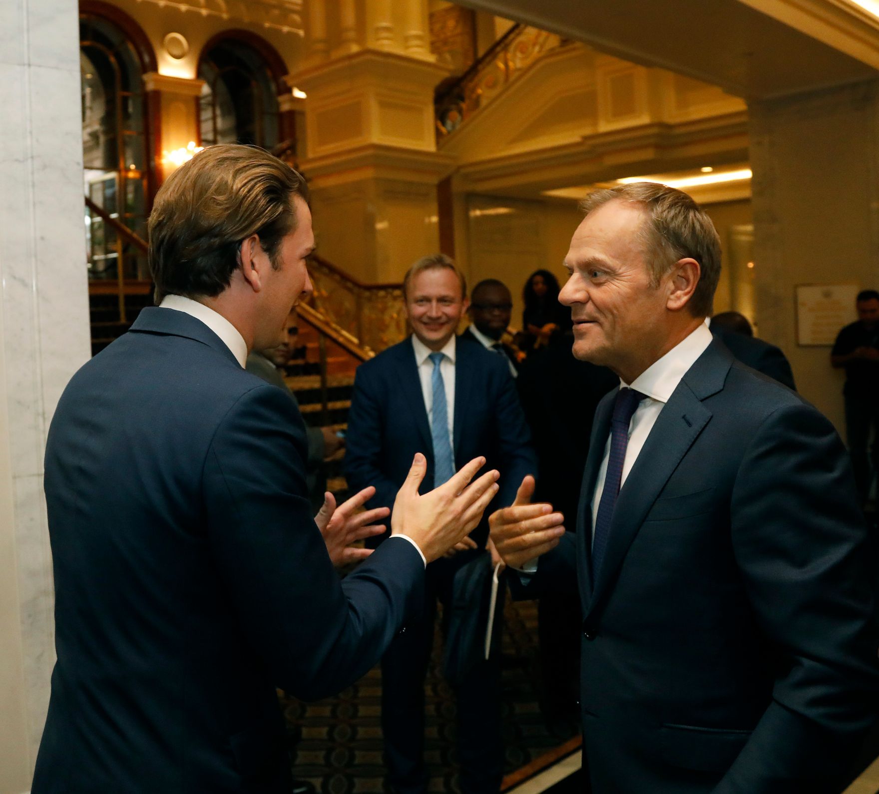 Am 23. September 2018 reiste Bundeskanzler Sebastian Kurz (l.) anl&auml;sslich der UN-Generalversammlung nach New York. Im Bild mit dem Pr&auml;sidenten des Europ&auml;ischen Rates Donald Tusk (r.).
