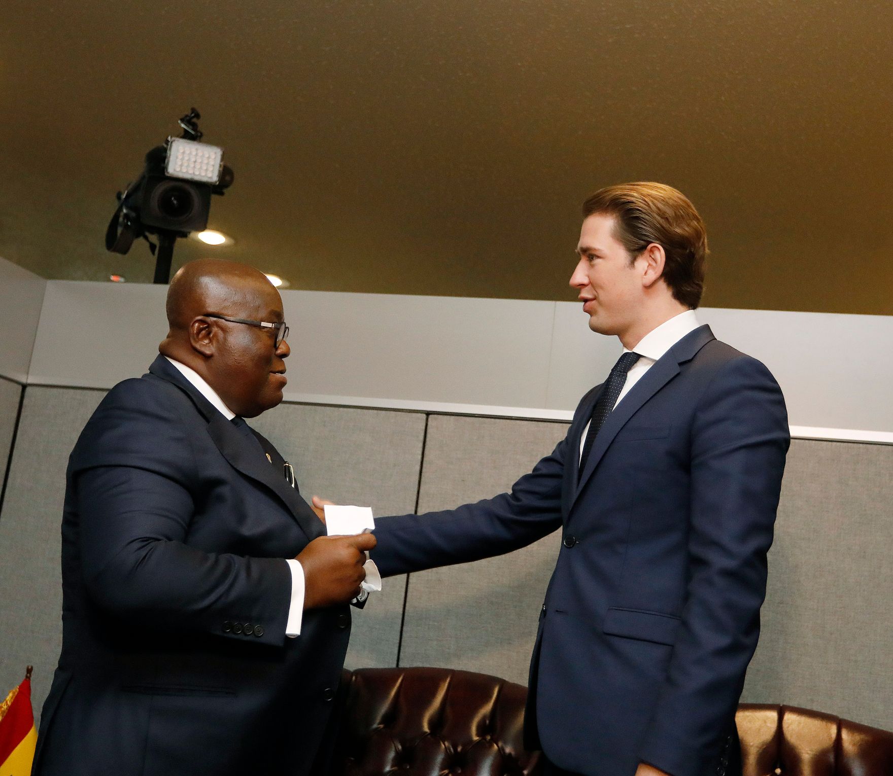 Am 24. September 2018 setzte Bundeskanzler Sebastian Kurz (r.) seine Reise anl&auml;sslich der UN-Generalversammlung nach New York fort. Im Bild mit dem Pr&auml;sidenten von Ghana Nana Addo Dankwa Akufo-Addo (l.).