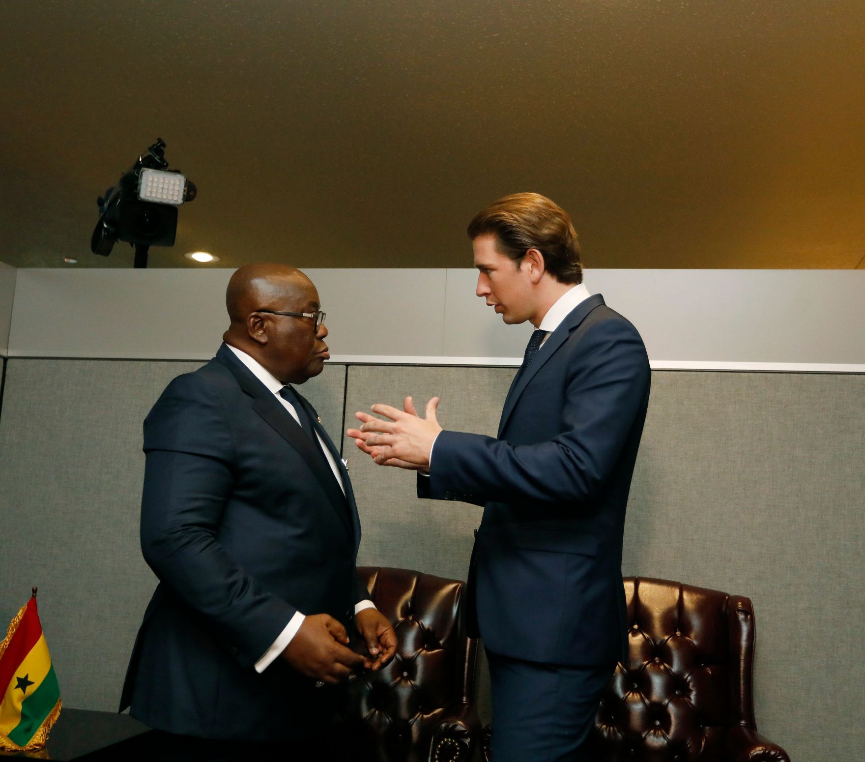 Am 24. September 2018 setzte Bundeskanzler Sebastian Kurz (r.) seine Reise anl&auml;sslich der UN-Generalversammlung nach New York fort. Im Bild mit dem Pr&auml;sidenten von Ghana Nana Addo Dankwa Akufo-Addo (l.).