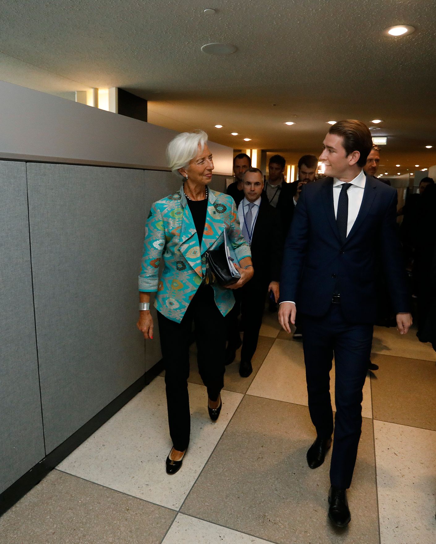 Am 24. September 2018 setzte Bundeskanzler Sebastian Kurz (r.) seine Reise anl&auml;sslich der UN-Generalversammlung nach New York fort. Im Bild mit der gesch&auml;ftsf&uuml;hrenden Direktorin des Internationalen W&auml;hrungsfonds Christine Lagarde (l.).