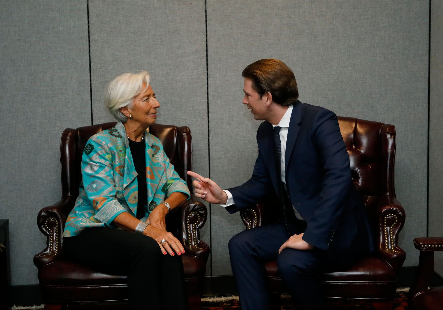 Am 24. September 2018 setzte Bundeskanzler Sebastian Kurz (r.) seine Reise anl&auml;sslich der UN-Generalversammlung nach New York fort. Im Bild mit der gesch&auml;ftsf&uuml;hrenden Direktorin des Internationalen W&auml;hrungsfonds Christine Lagarde (l.).