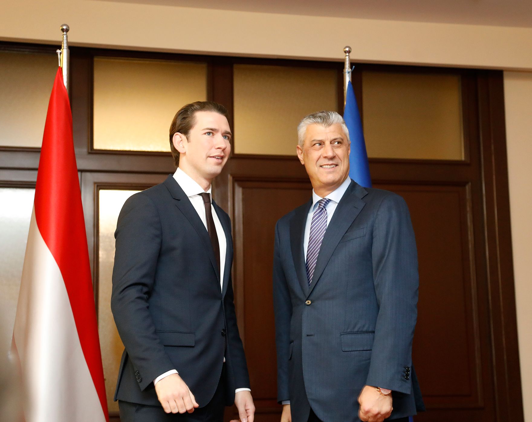 Am 6. November 2018 reiste Bundeskanzler Sebastian Kurz (l.) zu einem Arbeitsbesuch nach Pristina. Im Bild mit dem Pr&auml;sidenten der Republik Kosovo Hashim Tha&ccedil;i (r.).