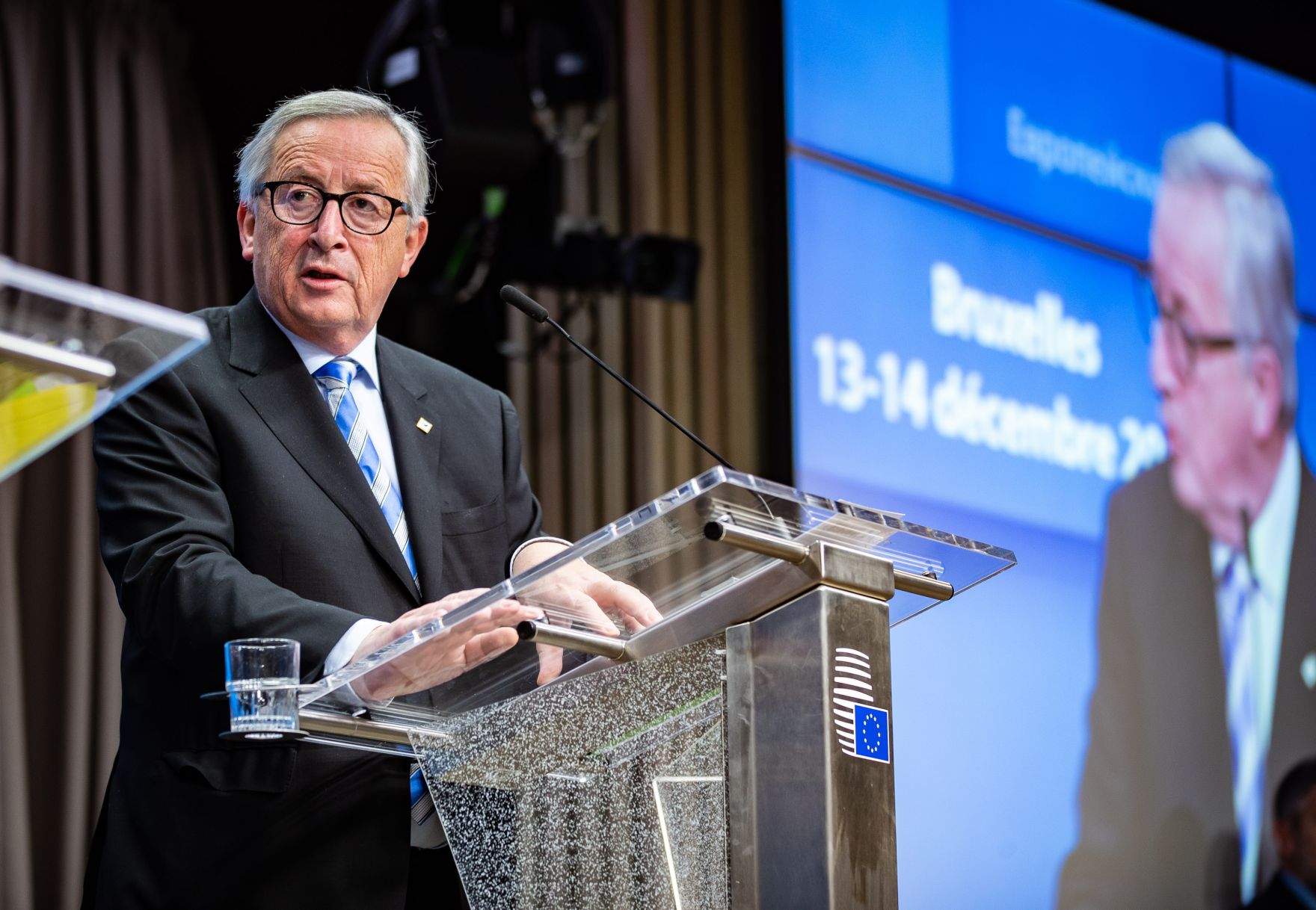 Am 14. Dezember 2018 setzte Bundeskanzler Sebastian Kurz seine Reise nach Br&uuml;ssel anl&auml;sslich des EU-Gipfels fort. Im Bild der Pr&auml;sident der Europ&auml;ischen Kommission Jean-Claude Juncker bei der Pressekonferenz.