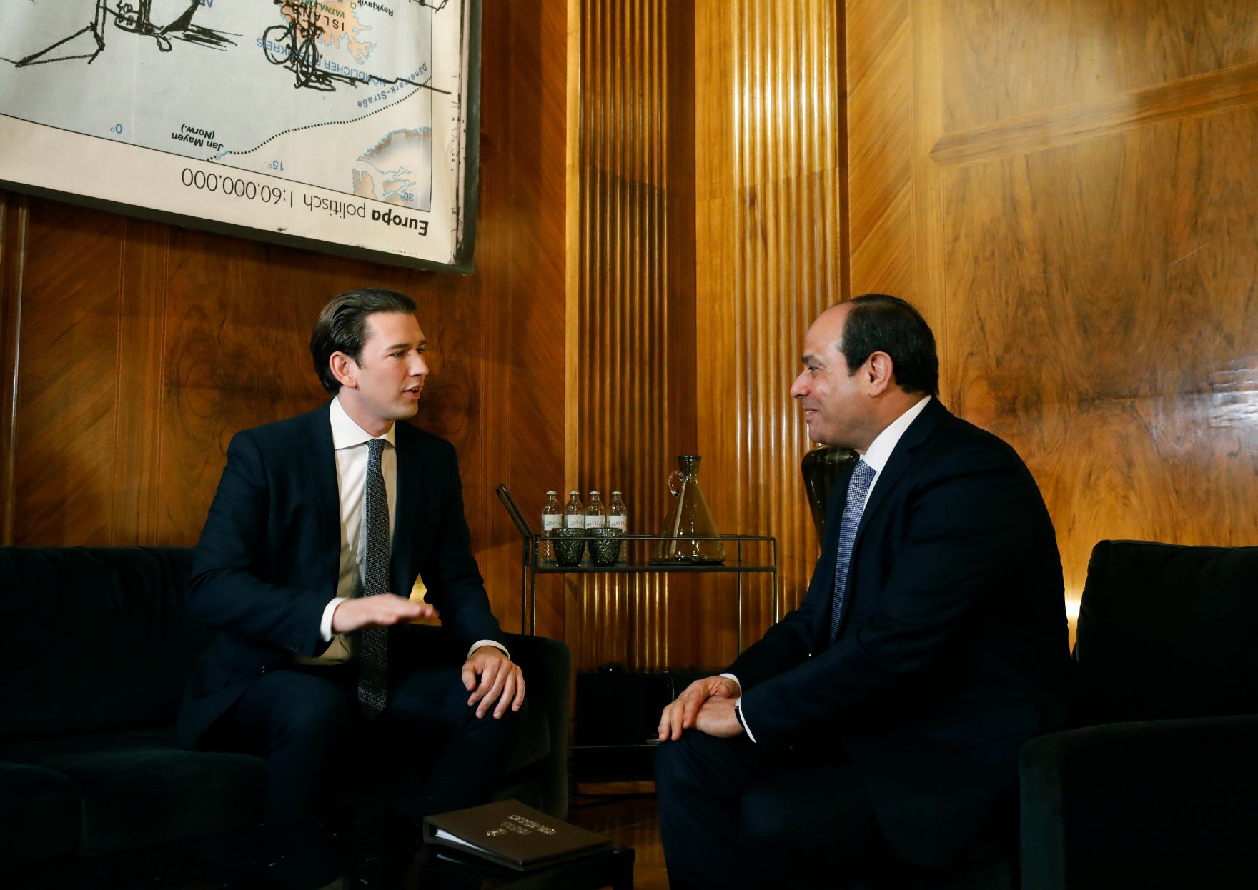 Am 17. Dezember 2018 empfing Bundeskanzler Sebastian Kurz (l.) den Pr&auml;sidenten der Arabischen Republik &Auml;gypten Abdel Fattah Al-Sisi (r.) anl&auml;sslich des EU-Afrika-Forums im Bundeskanzleramt.