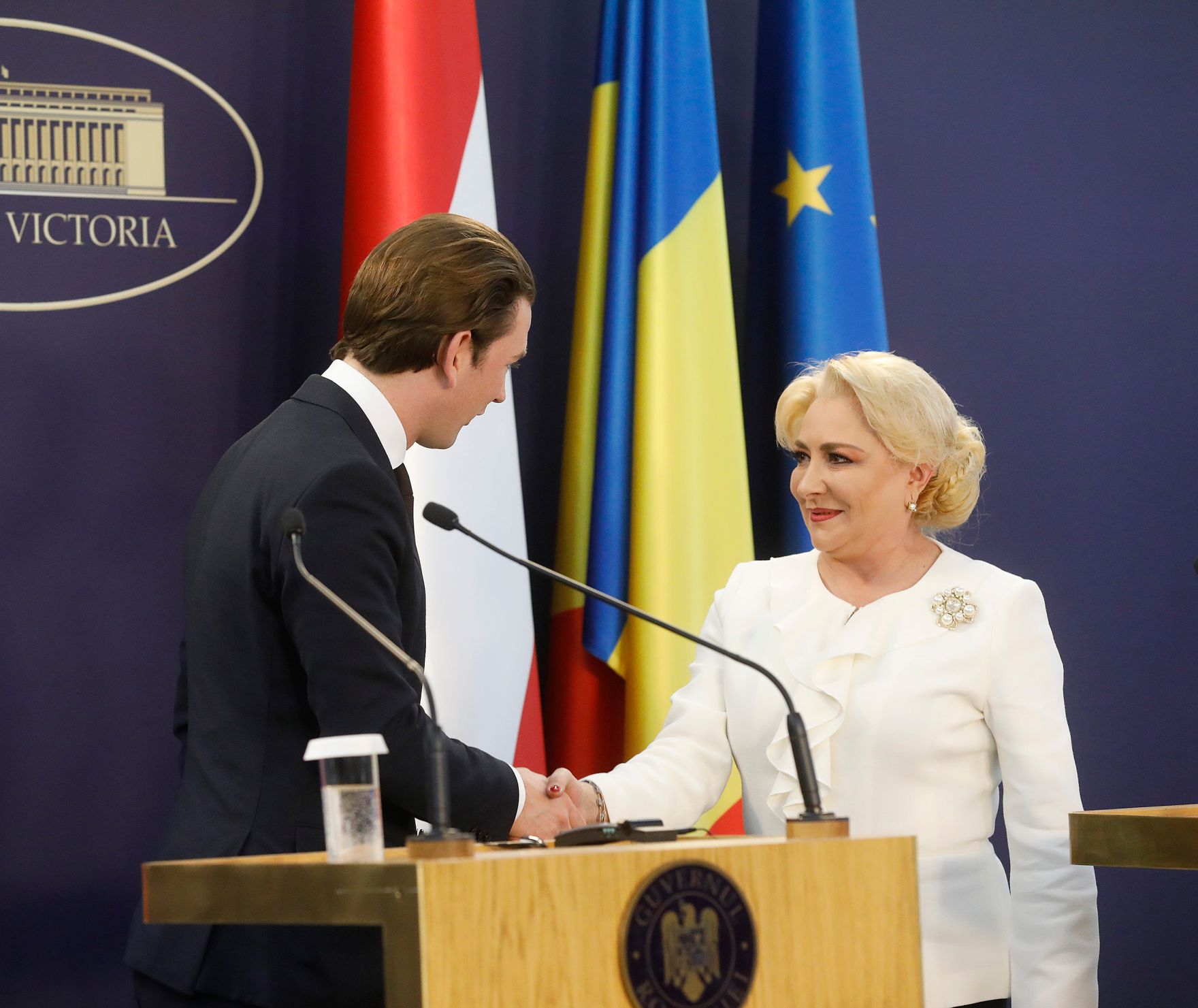 Am 21. Dezember 2018 reiste Bundeskanzler Sebastian Kurz (l.) zu einem Arbeitsbesuch nach Bukarest. Im Bild mit der rum&auml;nischen Premierministerin Victoria Dancila (r.).