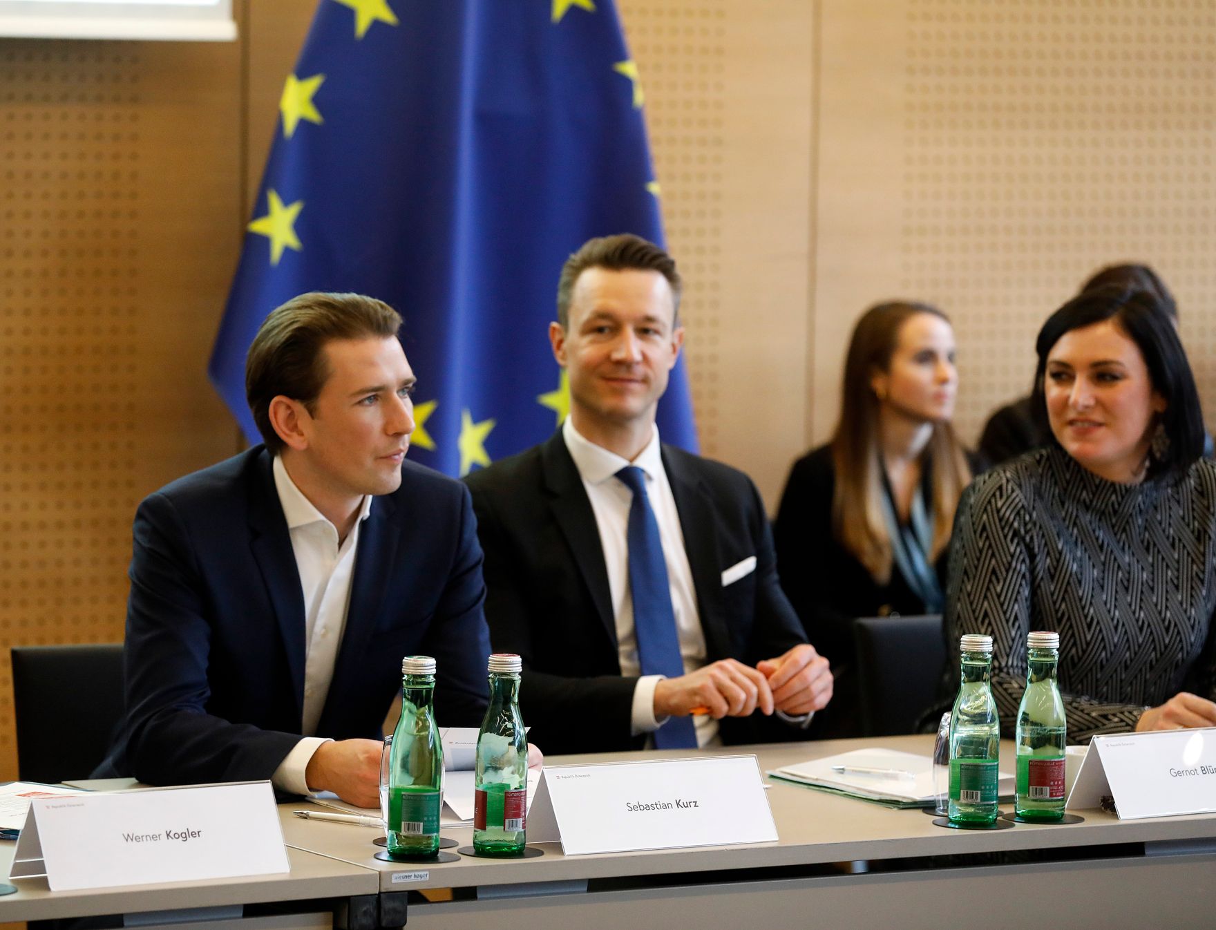 Am 29. J&auml;nner 2020 begann in Krems die zweit&auml;gige Klausurtagung der Bundesregierung. Im Bild (v.l.n.r.) Bundeskanzler Sebastian Kurz, Bundesminister Gernot Bl&uuml;mel und Bundesministerin Elisabeth K&ouml;stinger.