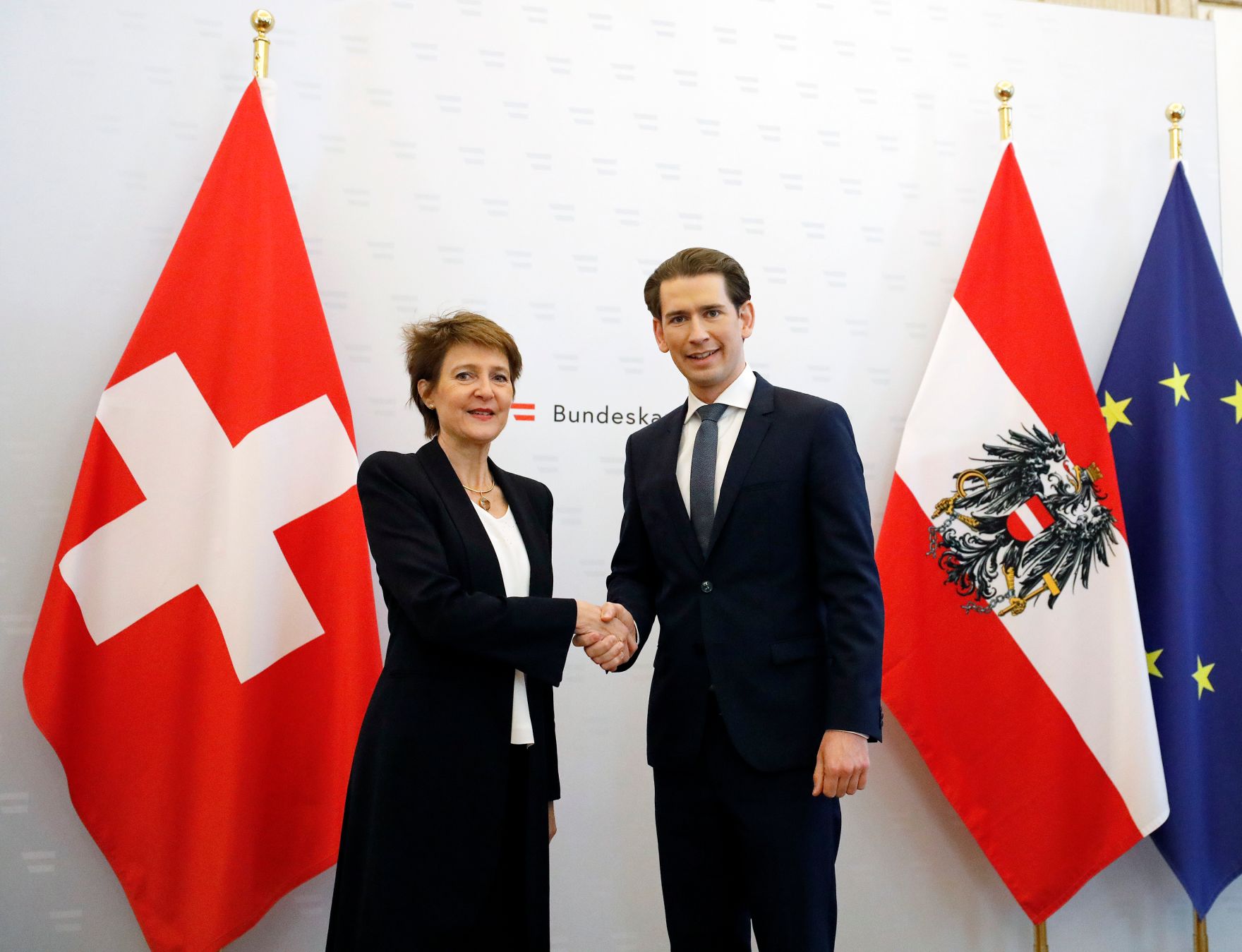 Am 30. J&auml;nner 2020 empfing Bundeskanzler Sebastian Kurz (r.) die Schweizer Bundespr&auml;sidentin Simonetta Sommaruga (l.) zu einem Gespr&auml;ch.