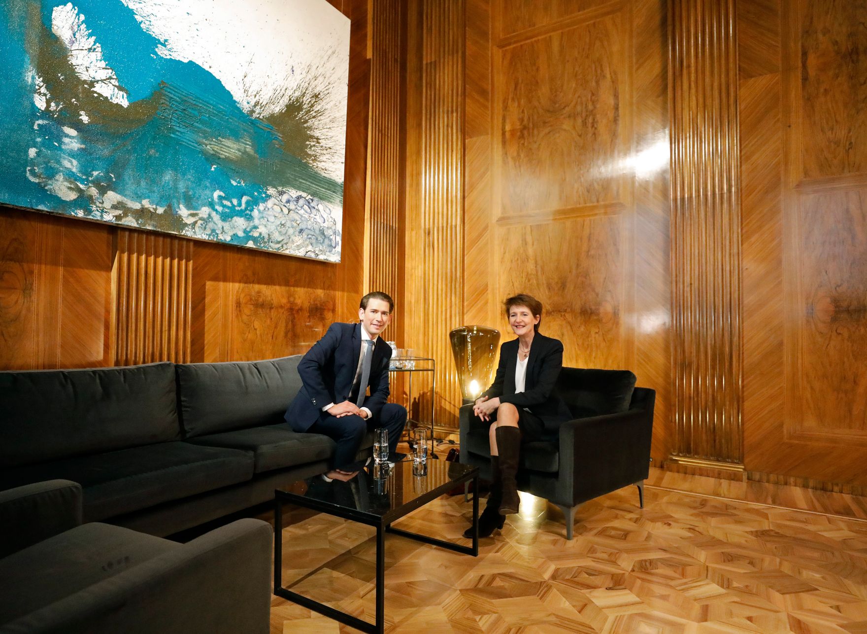 Am 30. J&auml;nner 2020 empfing Bundeskanzler Sebastian Kurz (l.) die Schweizer Bundespr&auml;sidentin Simonetta Sommaruga (r.) zu einem Gespr&auml;ch.