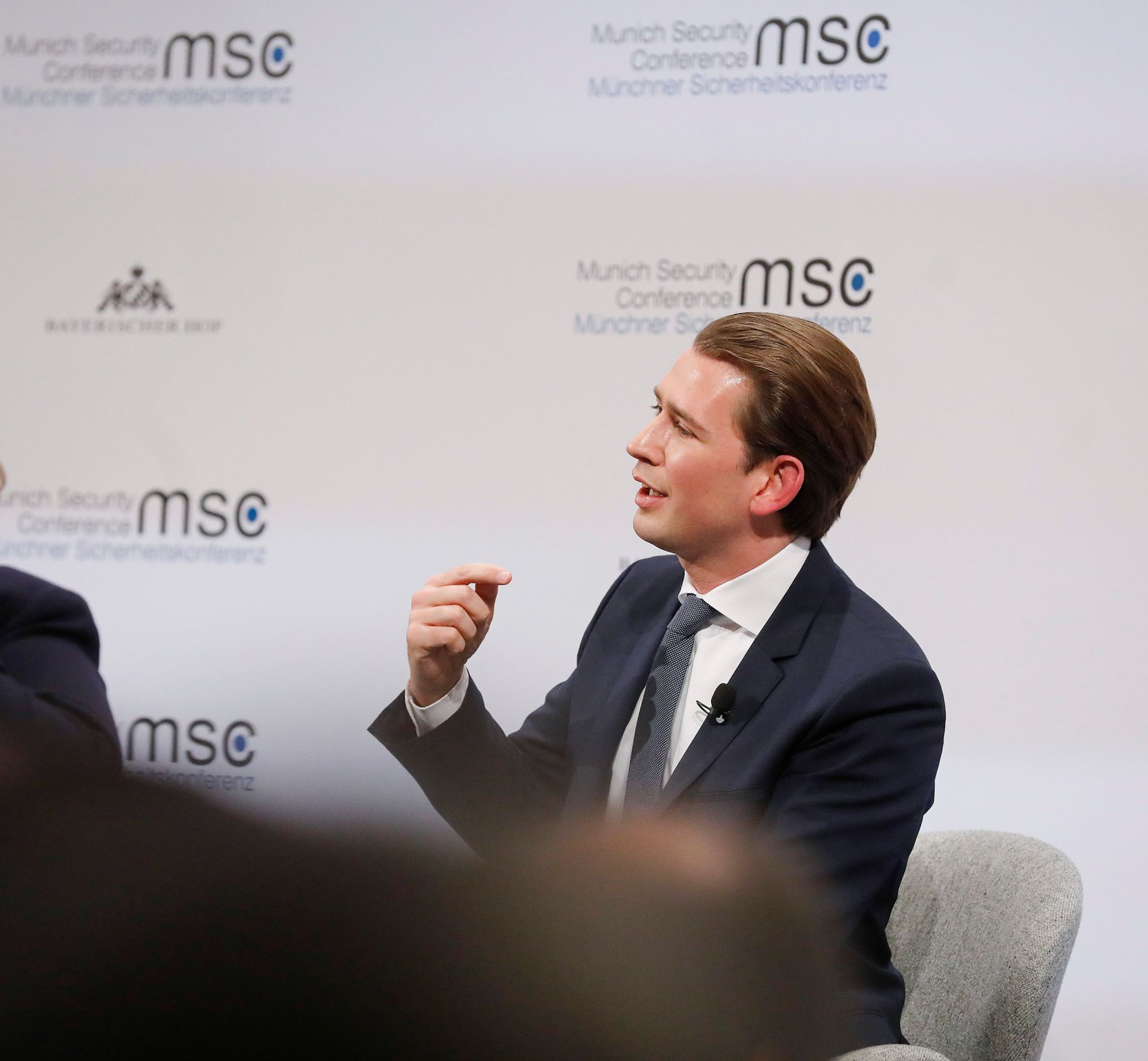 Am 14. Februar 2020 besuchte Bundeskanzler Sebastian Kurz (im Bild) die M&uuml;nchner Sicherheitskonferenz. Im Gespr&auml;ch mit dem kanadischen Premierminister Justin Trudeau und der Ministerpr&auml;sidentin von Norwegen, Erna Solberg.