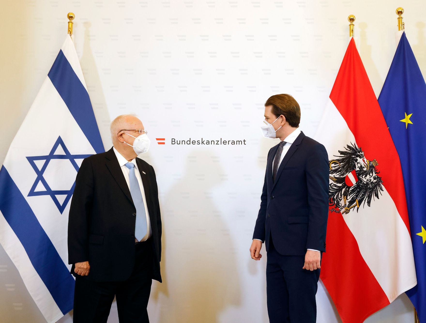 Am 17. M&auml;rz 2021 empfing Bundeskanzler Sebastian Kurz (r.) den israelischen Pr&auml;sidenten Reuven Rivlin (l.) zu einem Gespr&auml;ch.