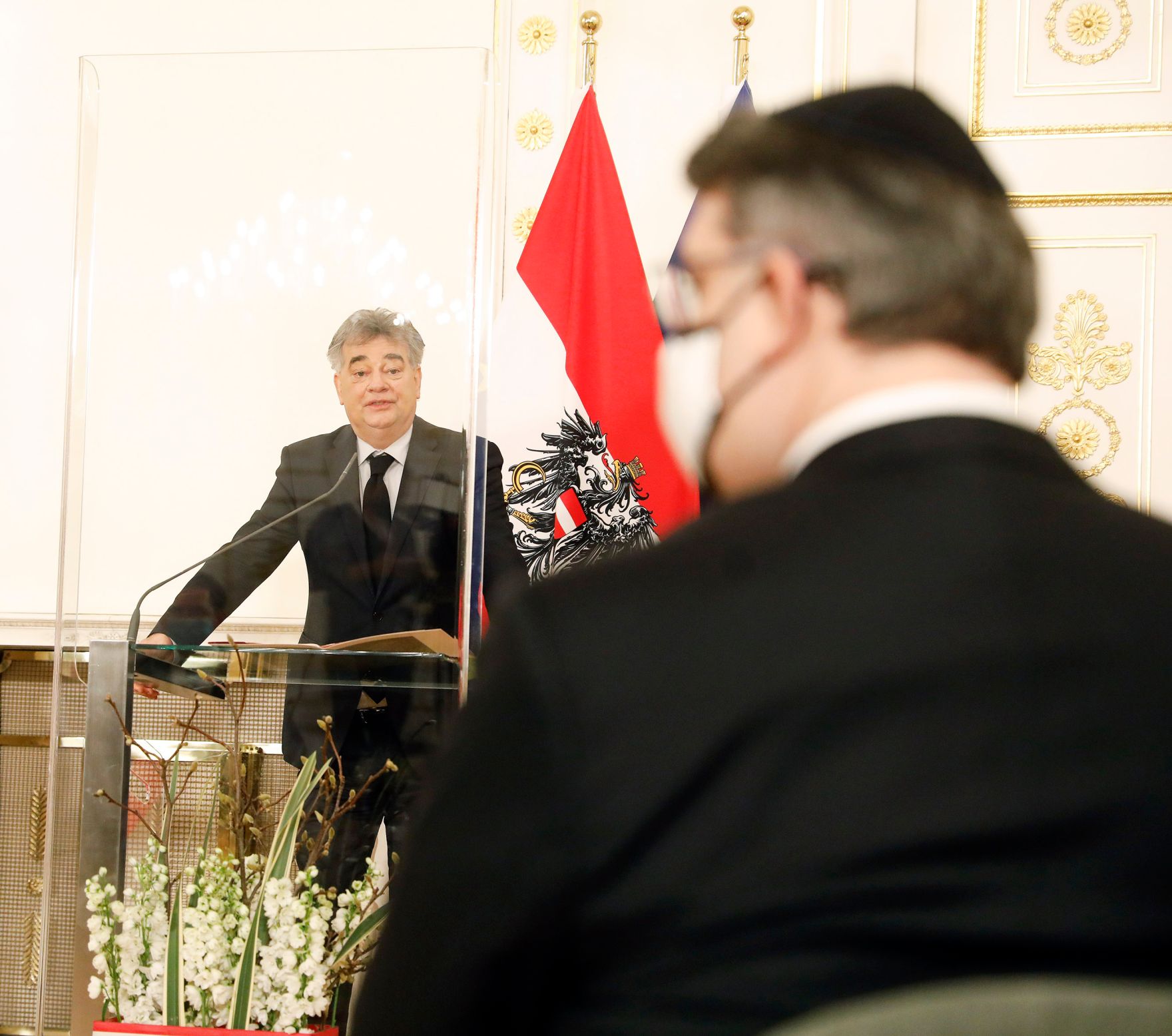 Am 9. November 2020 fand anl&auml;&szlig;lich der Novemberpogrome eine Gedenkveranstaltung im Bundeskanzleramt statt. Im Bild Vizekanzler Werner Kogler.