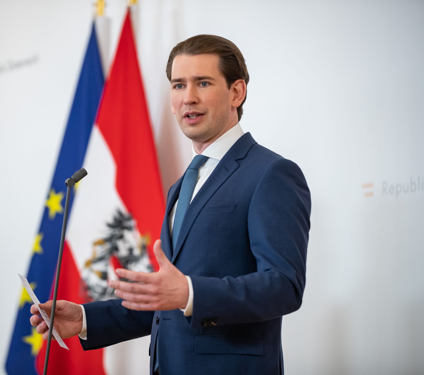 Am 1. Juni 2021 fand eine Pressekonferenz zum Thema steigende Impfbereitschaft gegen Covid-19 statt. Im Bild Bundeskanzler Sebastian Kurz.